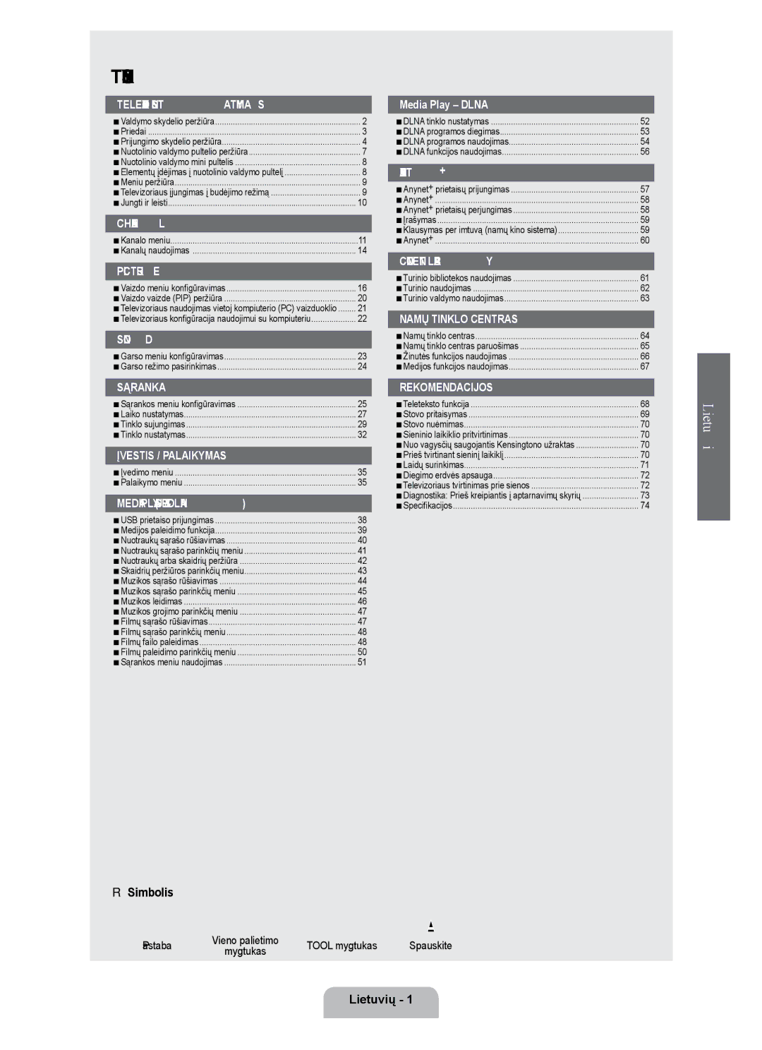 Samsung UE55B7000WWXBT, UE55B7020WWXBT manual Simbolis, Lietuvių  