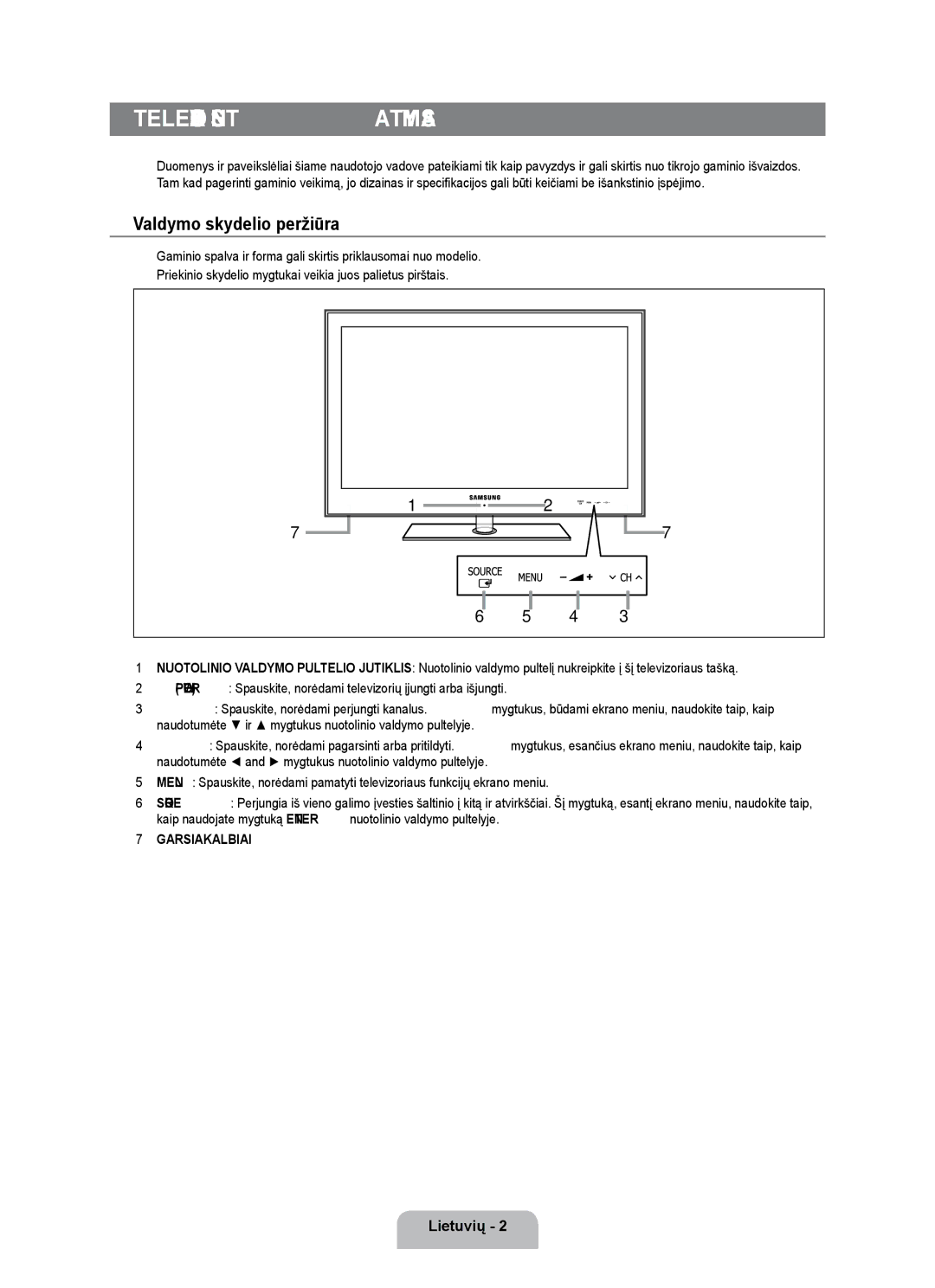 Samsung UE55B7020WWXBT, UE55B7000WWXBT manual Televizoriaus nustatymas, Valdymo skydelio peržiūra 