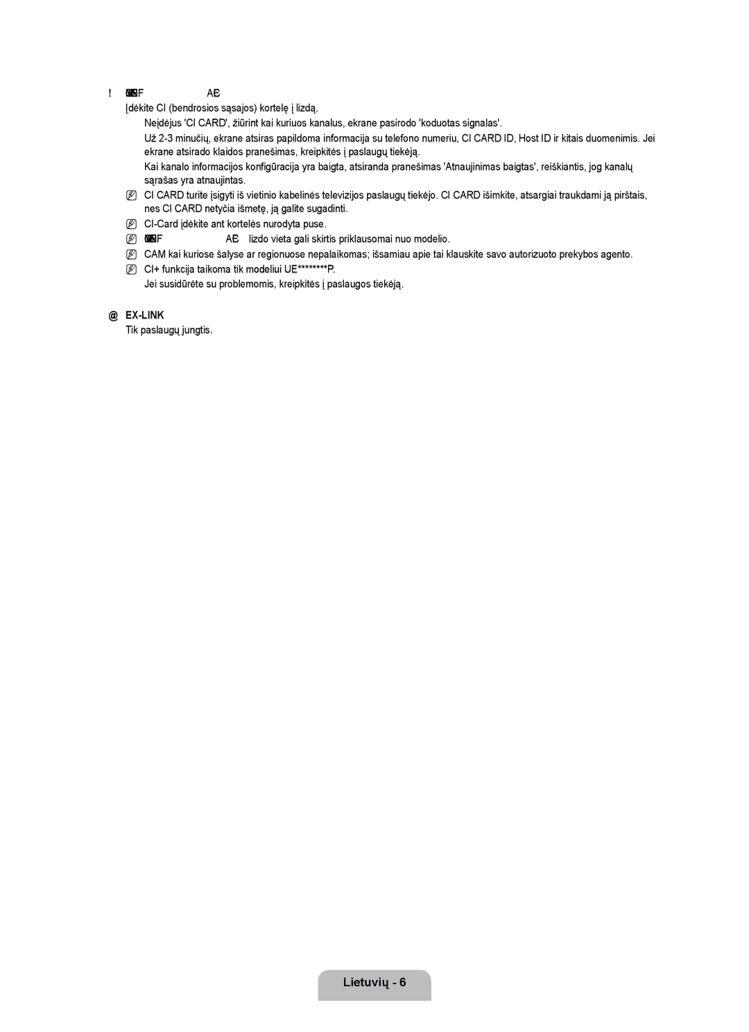 Samsung UE55B7020WWXBT, UE55B7000WWXBT manual Common Interface Slot, Tik paslaugų jungtis 