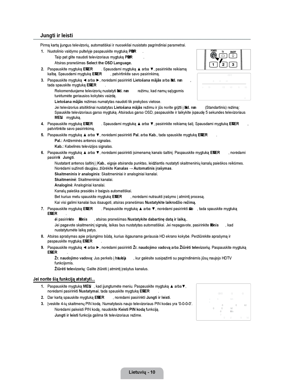 Samsung UE55B7020WWXBT, UE55B7000WWXBT manual Jungti ir leisti, Jei norite šią funkciją atstatyti, Lietuvių 