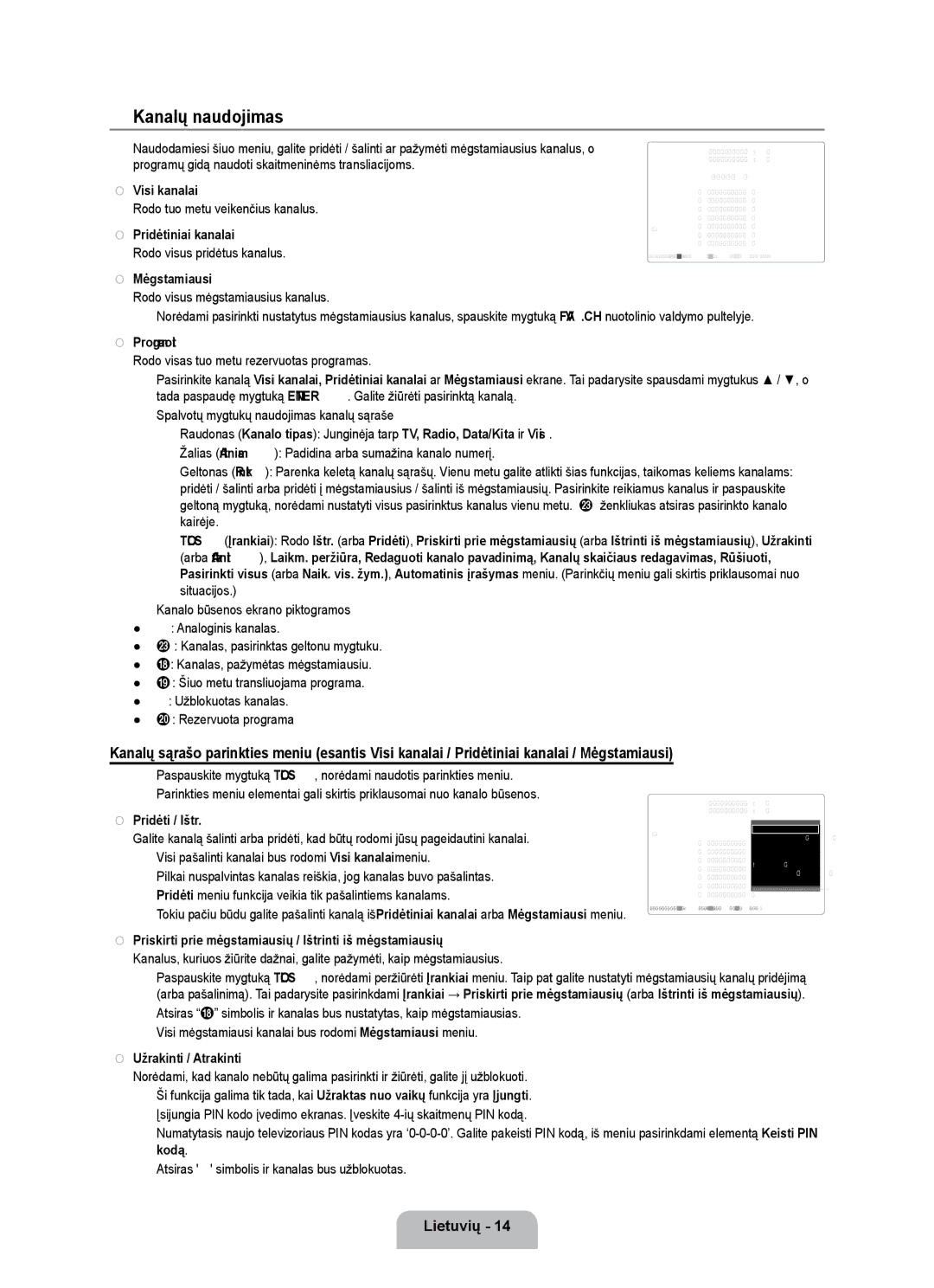 Samsung UE55B7020WWXBT, UE55B7000WWXBT manual Kanalų naudojimas 