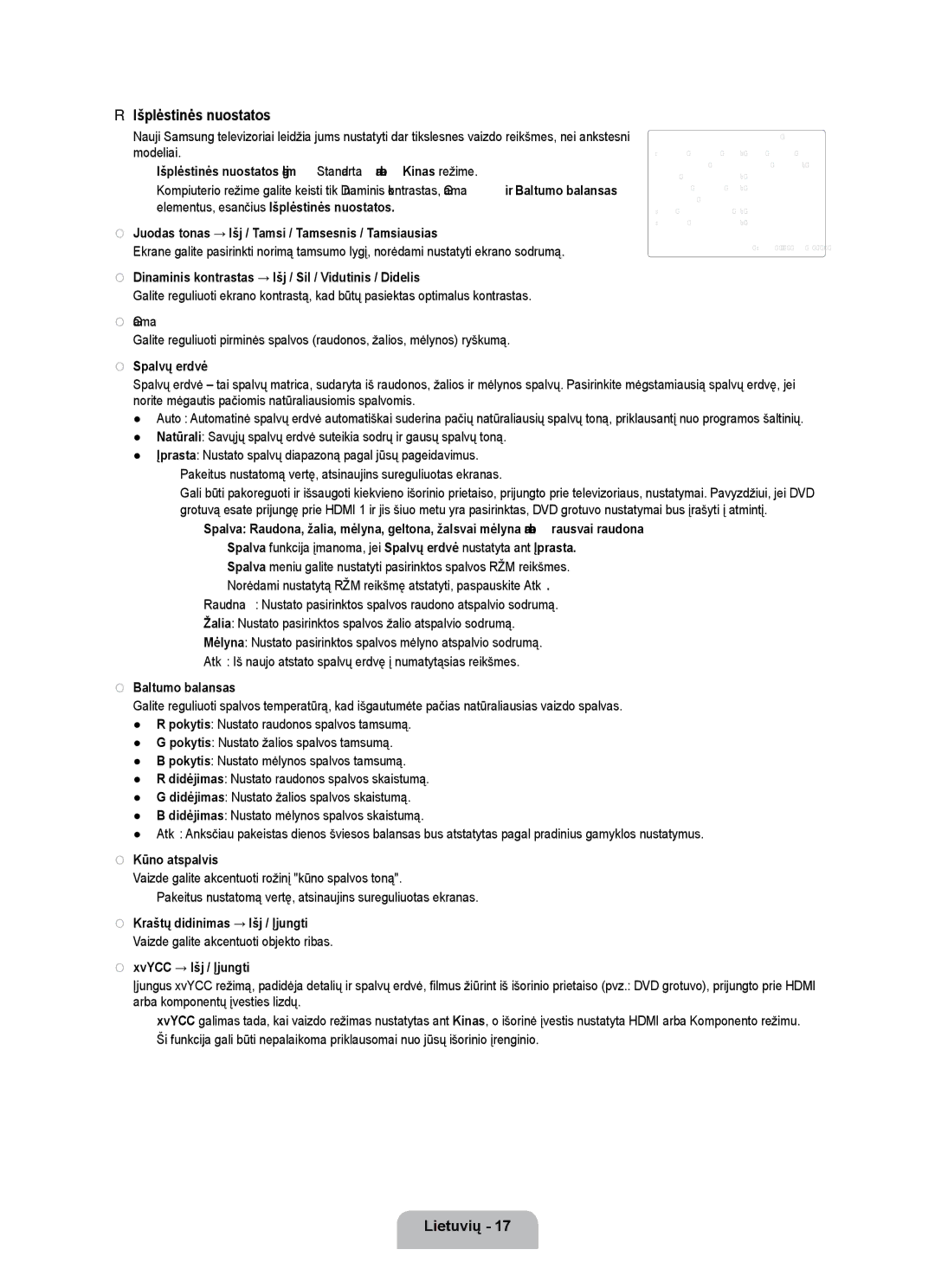 Samsung UE55B7000WWXBT, UE55B7020WWXBT manual Išplėstinės nuostatos 