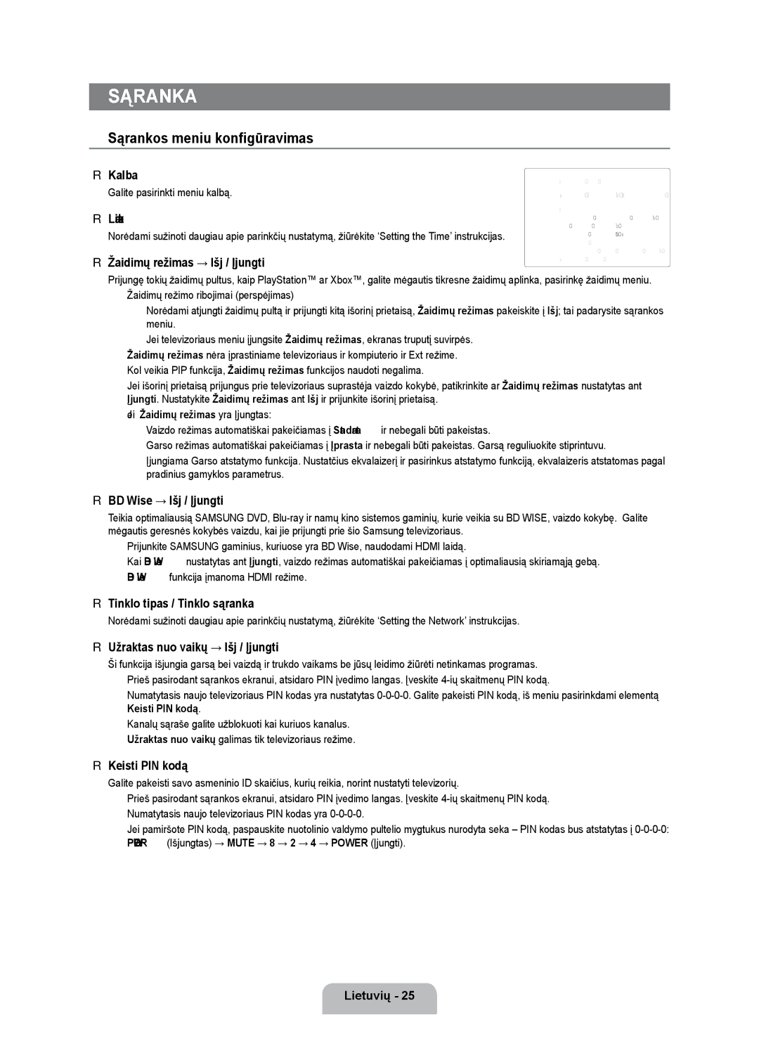 Samsung UE55B7000WWXBT, UE55B7020WWXBT manual Sąrankos meniu konfigūravimas 