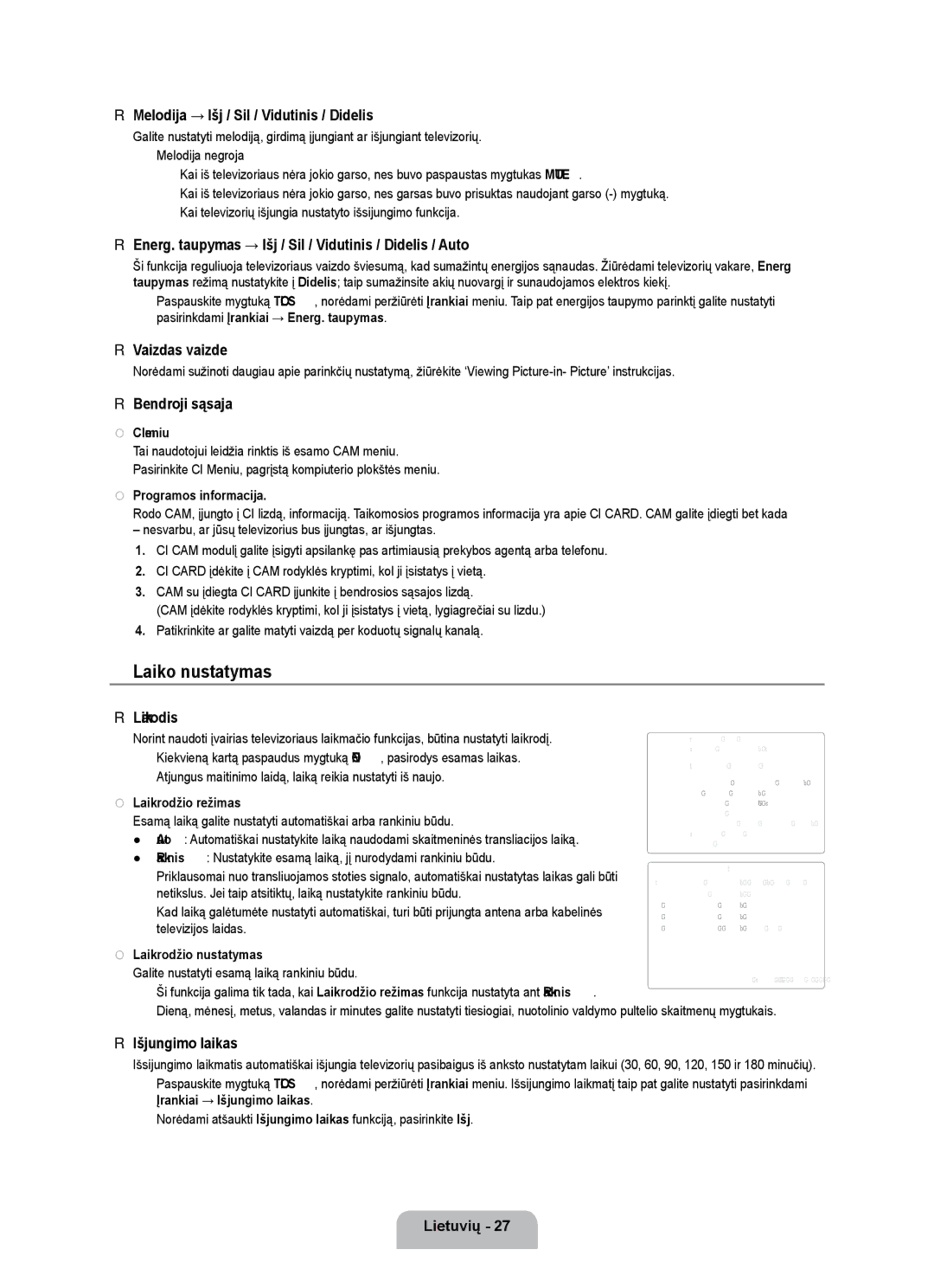 Samsung UE55B7000WWXBT, UE55B7020WWXBT manual Laiko nustatymas 