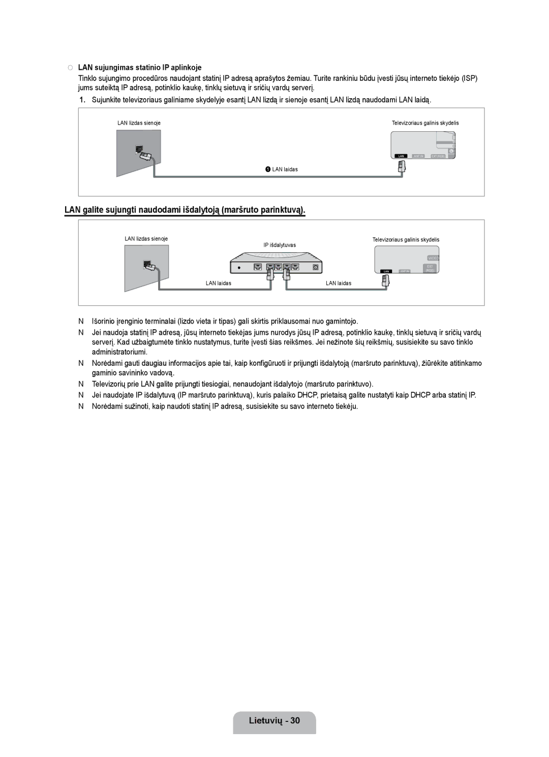 Samsung UE55B7020WWXBT, UE55B7000WWXBT manual LAN sujungimas statinio IP aplinkoje 