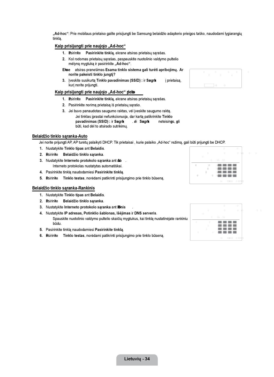 Samsung UE55B7020WWXBT manual Kaip prisijungti prie naujojo „Ad-hoc prietaiso, Belaidžio tinklo sąranka-Auto, Taip Ne 