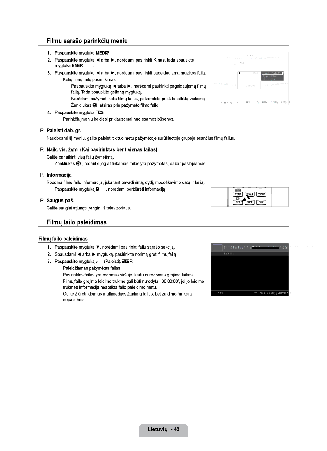 Samsung UE55B7020WWXBT, UE55B7000WWXBT manual Filmų sąrašo parinkčių meniu, Filmų failo paleidimas 