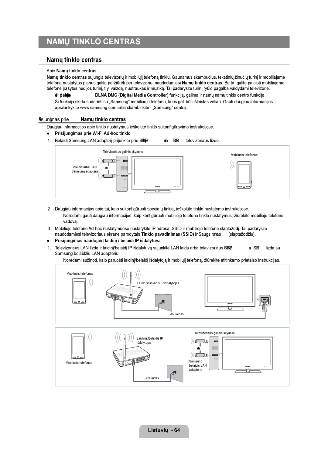 Samsung UE55B7020WWXBT, UE55B7000WWXBT manual Prisijungimas prie Namų tinklo centras 