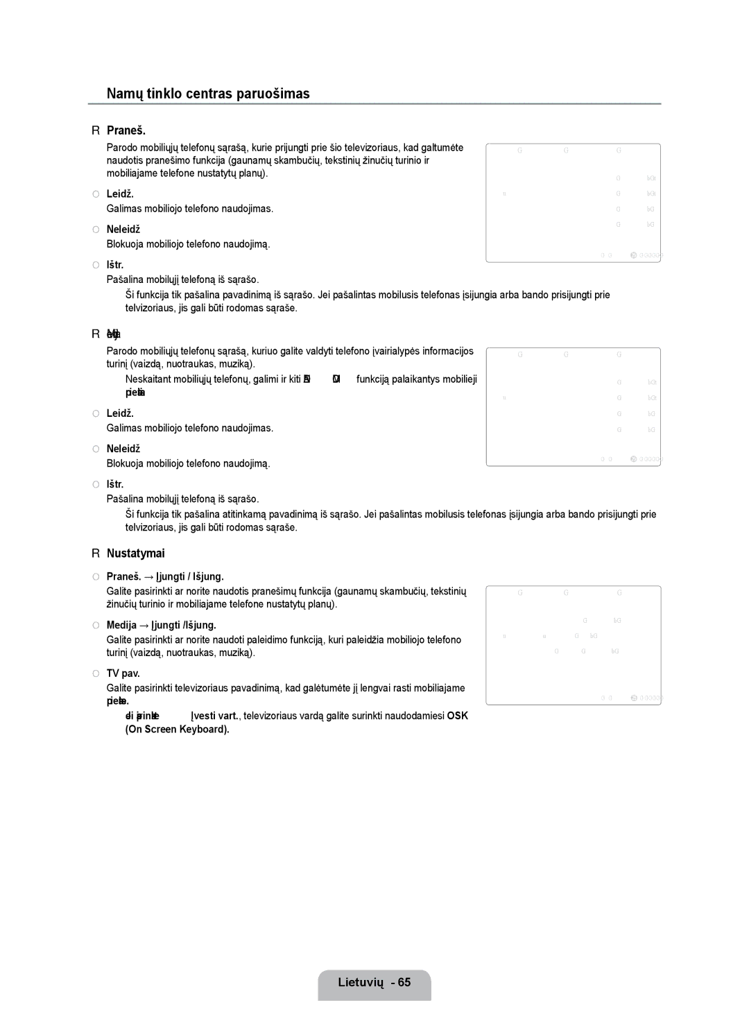 Samsung UE55B7000WWXBT, UE55B7020WWXBT manual Namų tinklo centras paruošimas, Praneš, Medija 