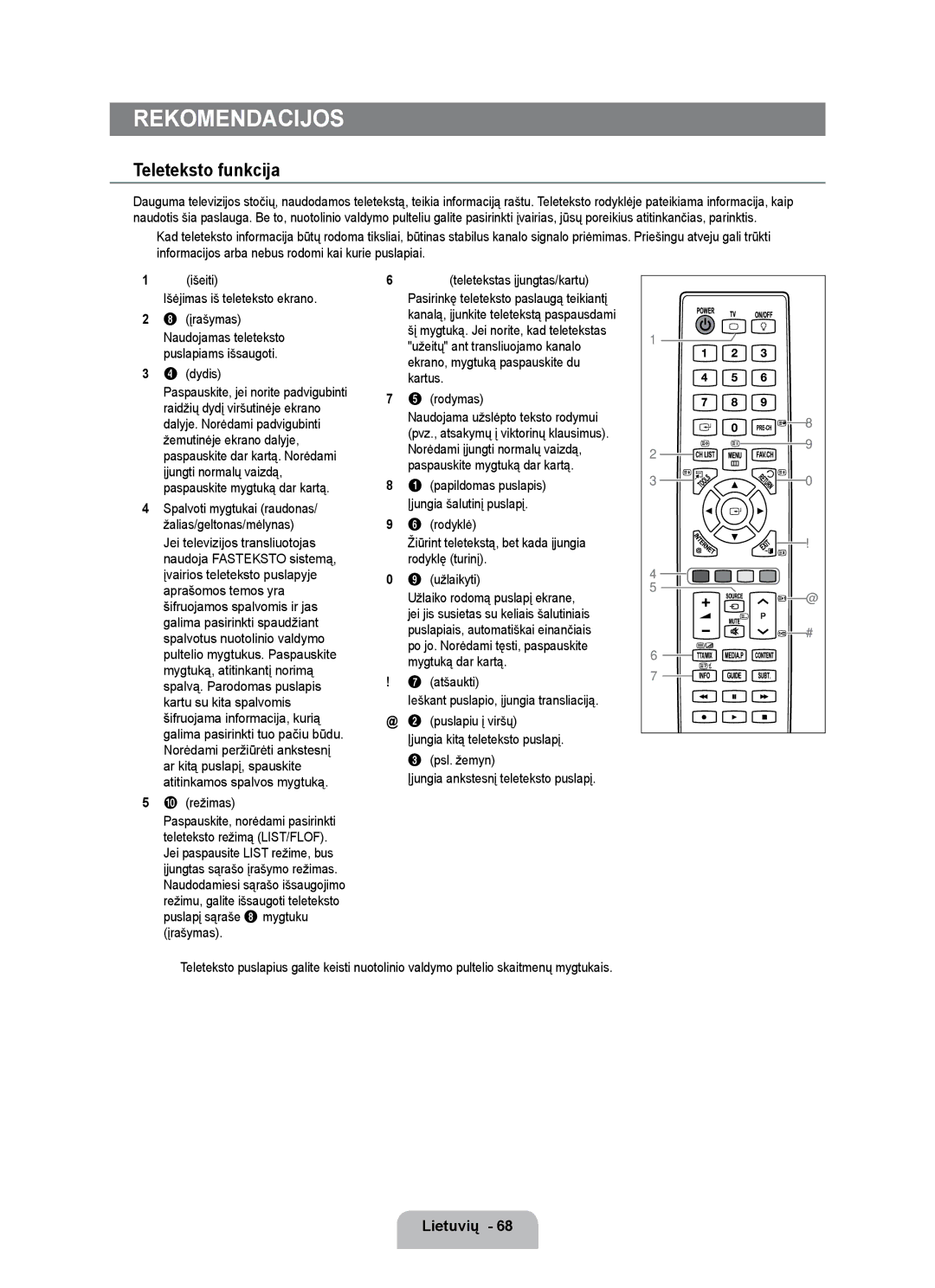 Samsung UE55B7020WWXBT, UE55B7000WWXBT manual Teleteksto funkcija 