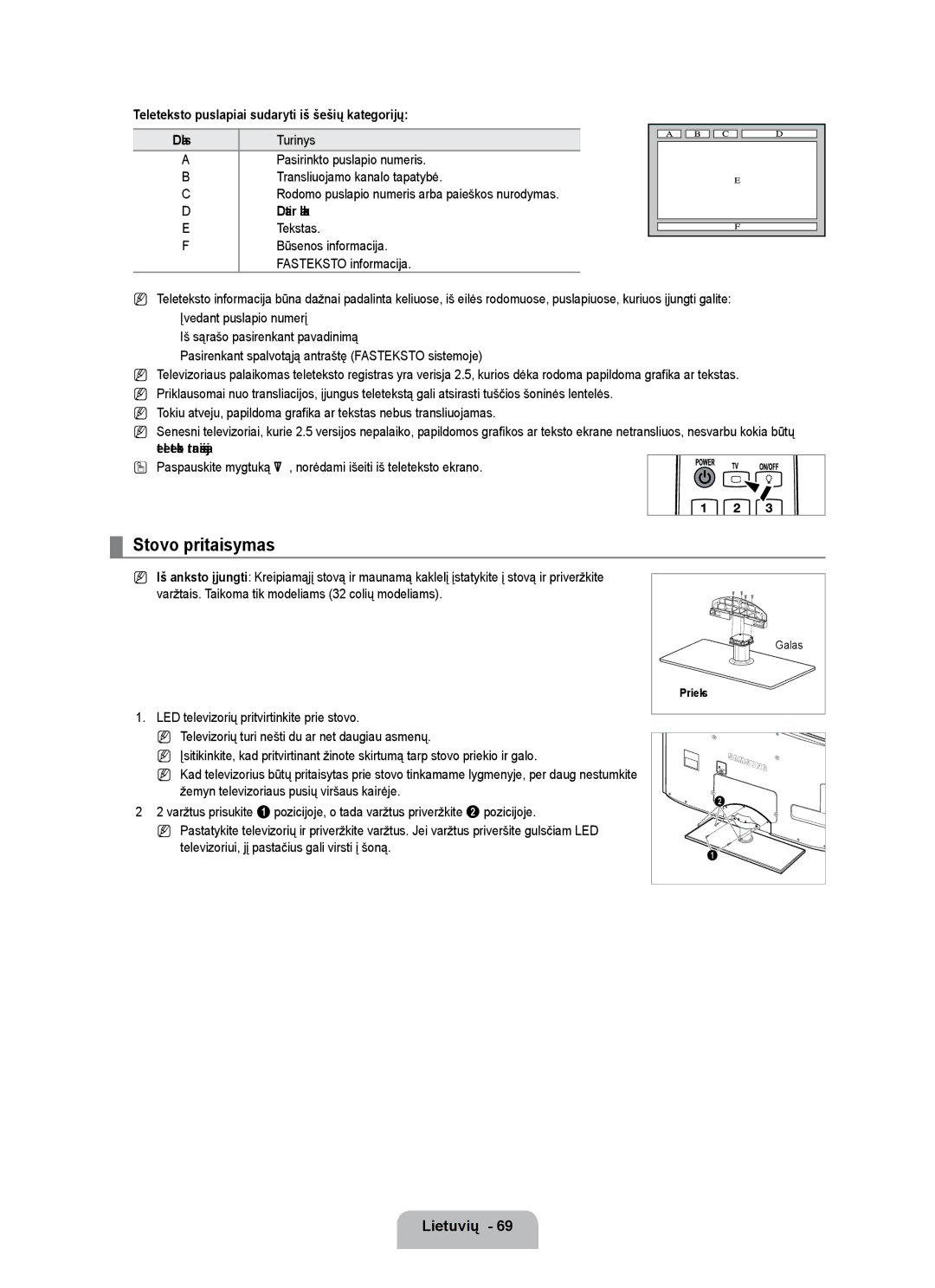 Samsung UE55B7000WWXBT, UE55B7020WWXBT manual Stovo pritaisymas, Teleteksto puslapiai sudaryti iš šešių kategorijų, Dalis 