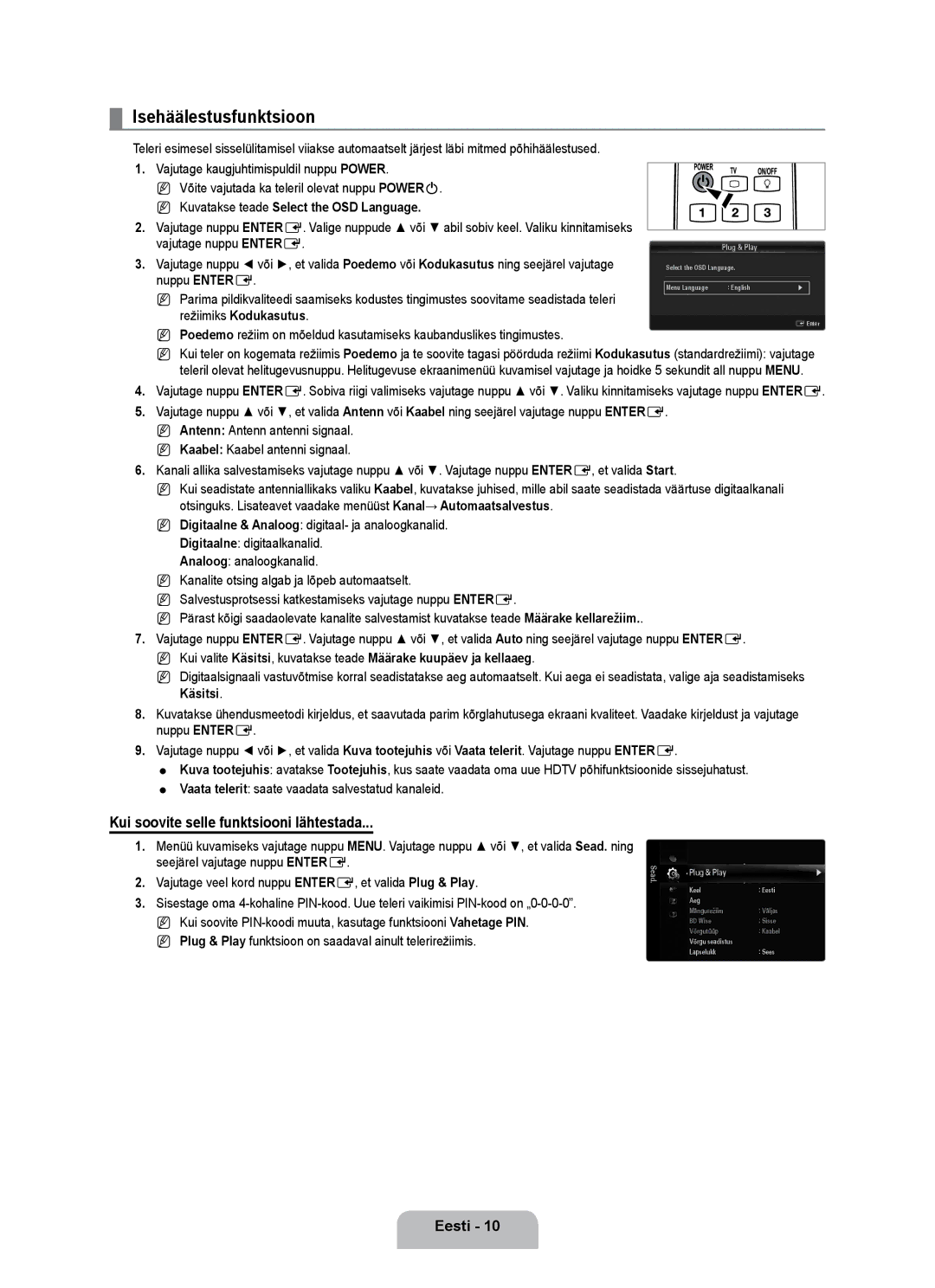 Samsung UE55B7020WWXBT, UE55B7000WWXBT manual Isehäälestusfunktsioon, Kui soovite selle funktsiooni lähtestada 