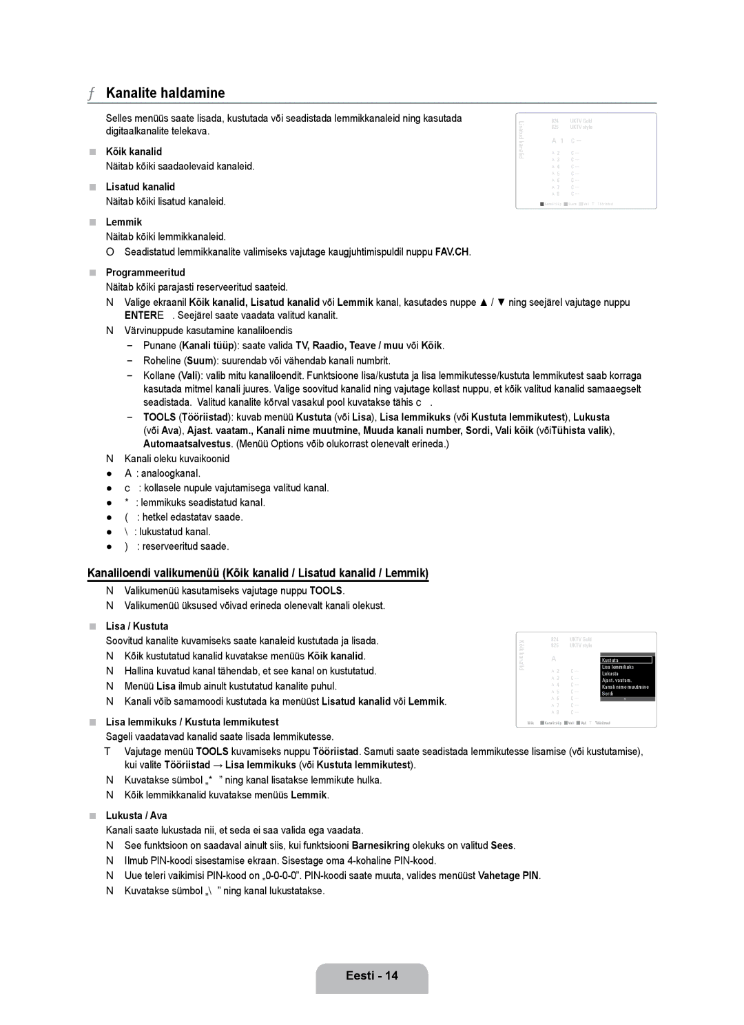 Samsung UE55B7020WWXBT, UE55B7000WWXBT manual Kanalite haldamine 