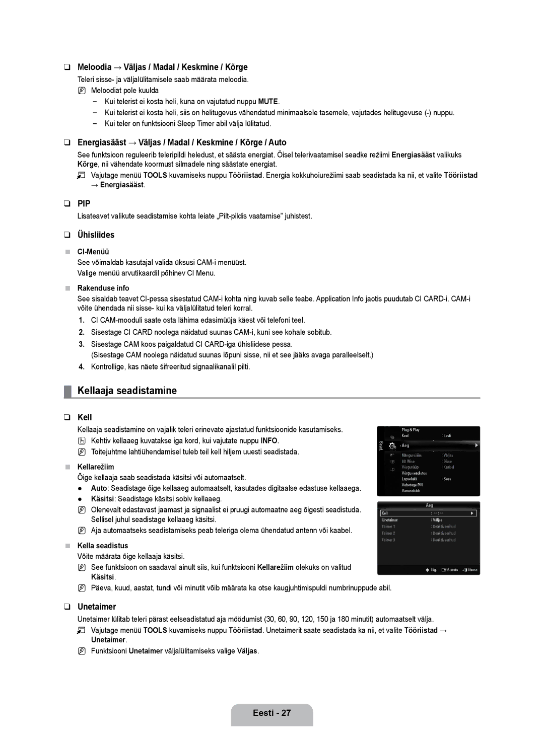 Samsung UE55B7000WWXBT, UE55B7020WWXBT manual Kellaaja seadistamine 