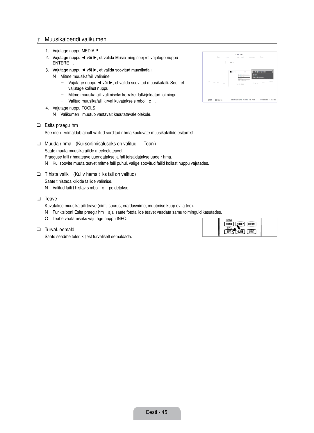 Samsung UE55B7000WWXBT, UE55B7020WWXBT manual Muusikaloendi valikumenüü, Muuda rühma Kui sortimisaluseks on valitud Toon 