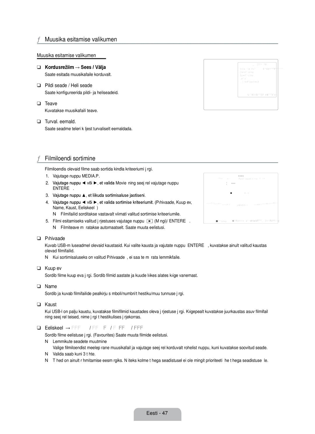 Samsung UE55B7000WWXBT, UE55B7020WWXBT manual Muusika esitamise valikumenüü, Filmiloendi sortimine 