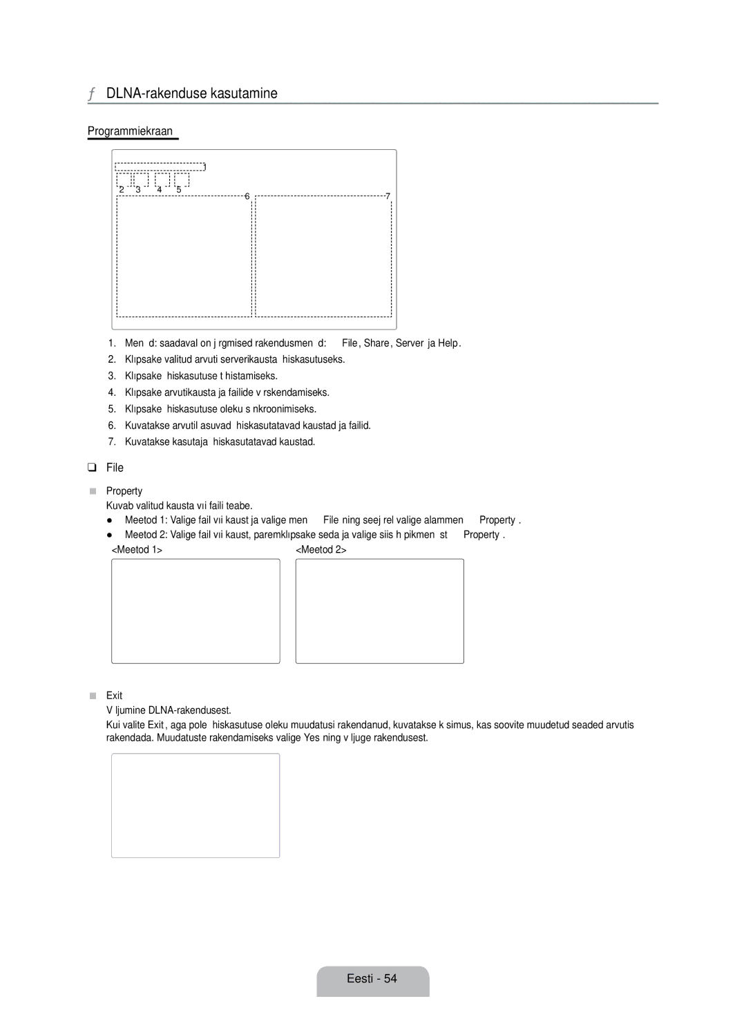 Samsung UE55B7020WWXBT, UE55B7000WWXBT manual DLNA-rakenduse kasutamine, Programmiekraan 