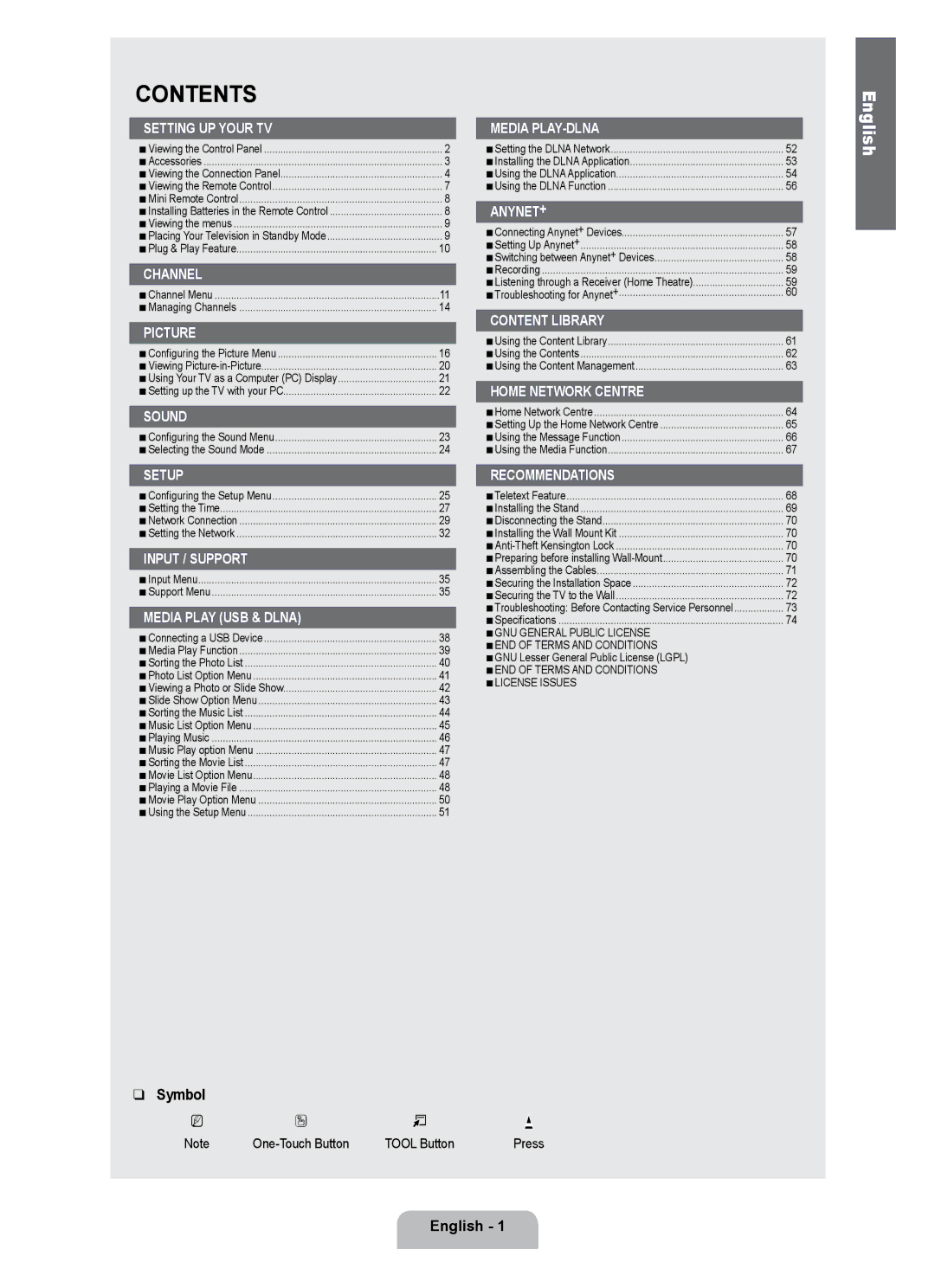 Samsung UE55B7000WWXBT, UE55B7020WWXBT manual Contents 