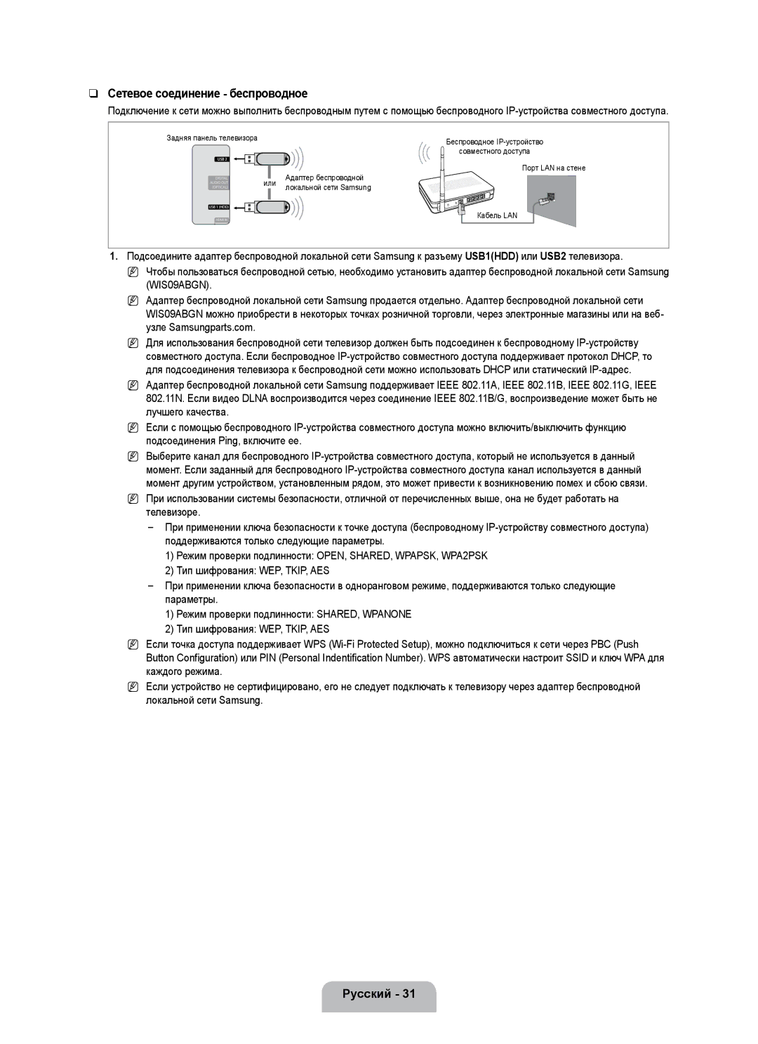 Samsung UE55B7000WWXBT, UE55B7020WWXBT manual Сетевое соединение беспроводное 