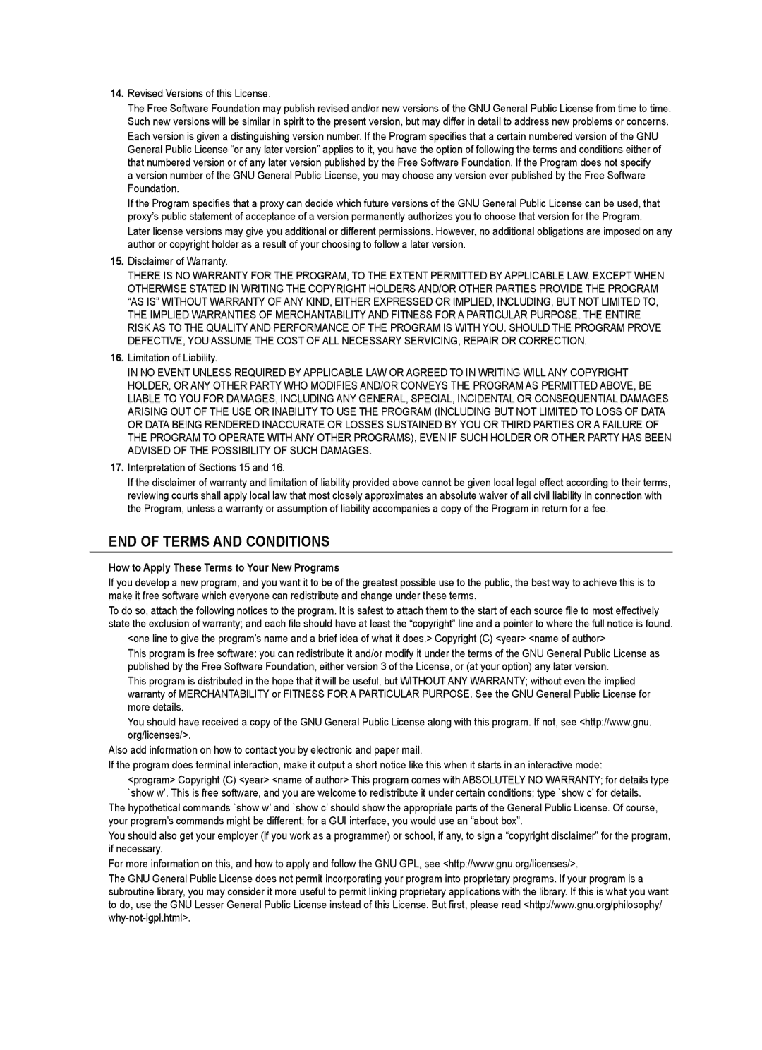 Samsung UE55B7020WWXBT manual Revised Versions of this License, Limitation of Liability, Interpretation of Sections 15 