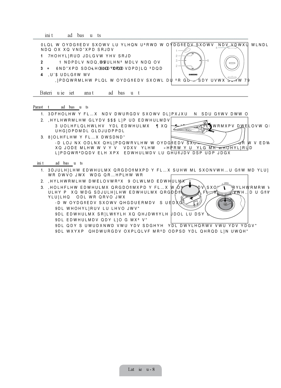 Samsung UE55B7020WWXBT manual Mini tālvadības pults, Bateriju ievietošana tālvadības pultī, Parastā tālvadības pults 