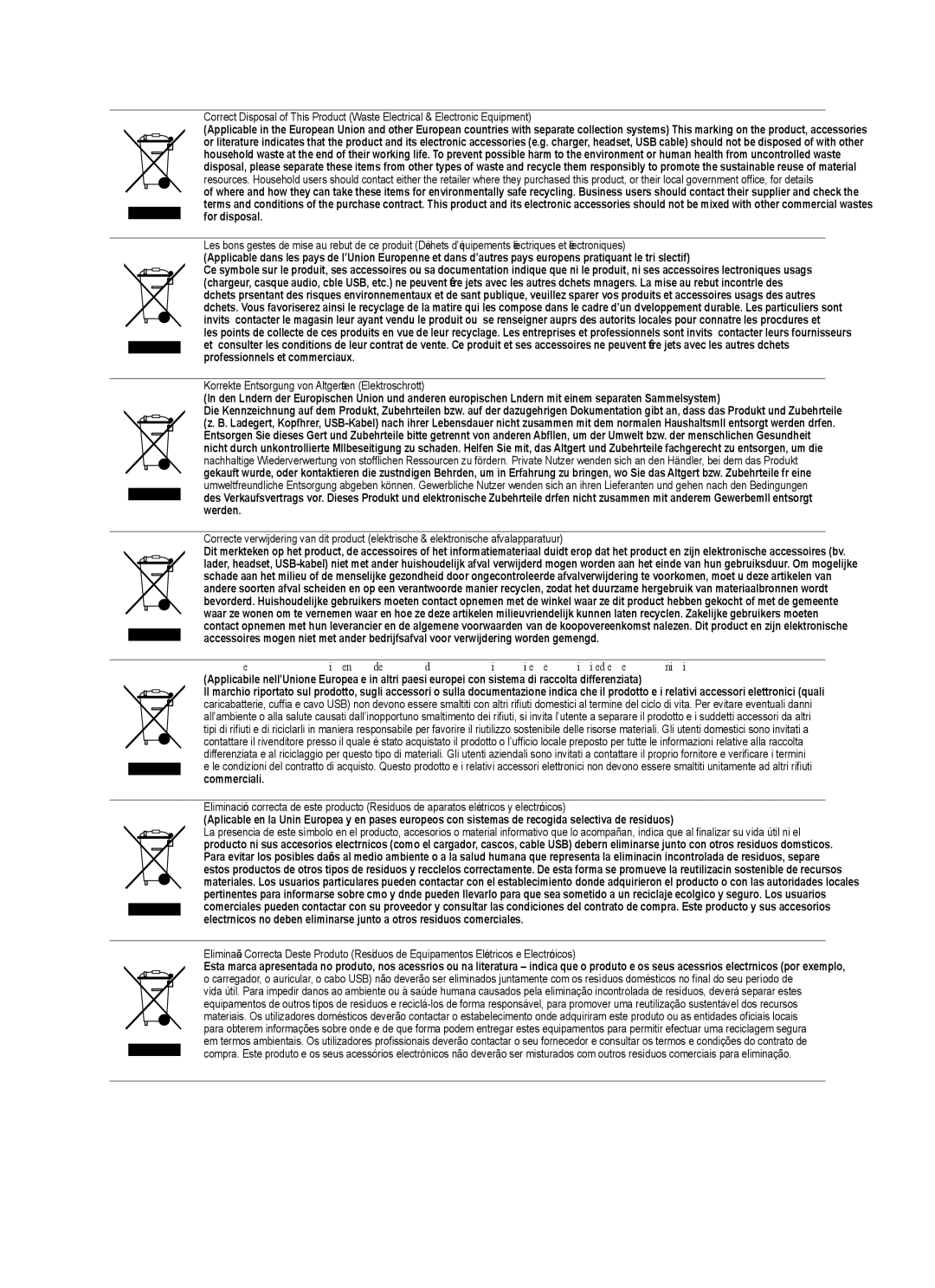 Samsung UE55B7020WWXXH, UE55B7020WWXXC, UE32B7000WWXXC, UE55B7000WWXXC Korrekte Entsorgung von Altgeräten Elektroschrott 