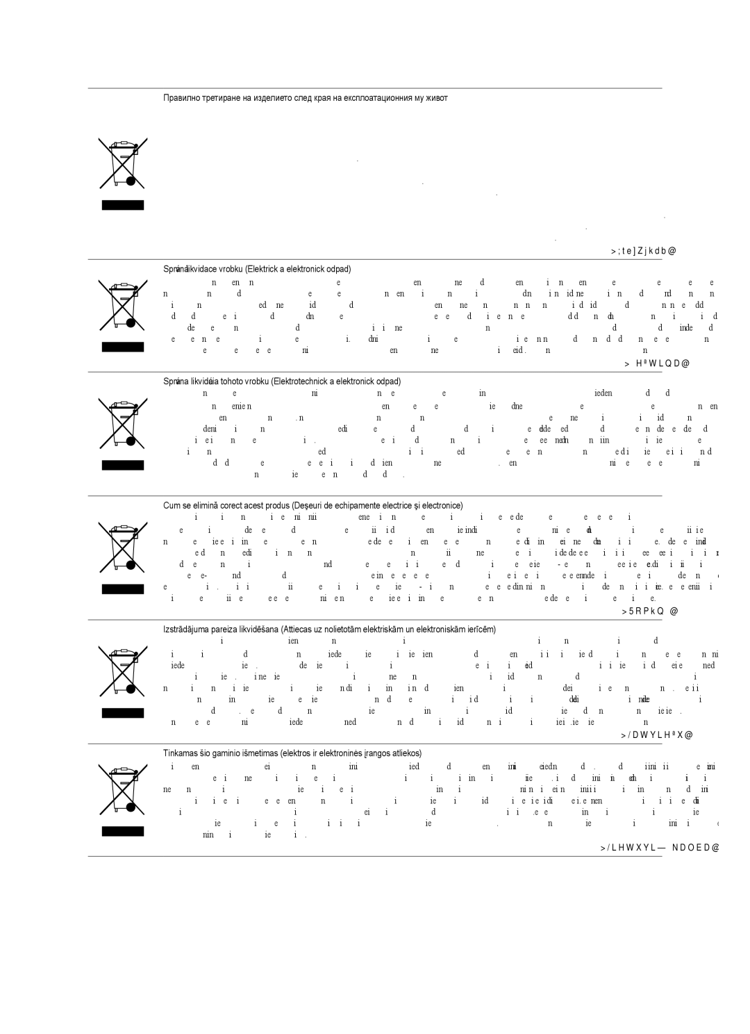 Samsung UE55B7020WWXXC, UE32B7000WWXXC, UE55B7000WWXXC manual Správná likvidace výrobku Elektrický a elektronický odpad 