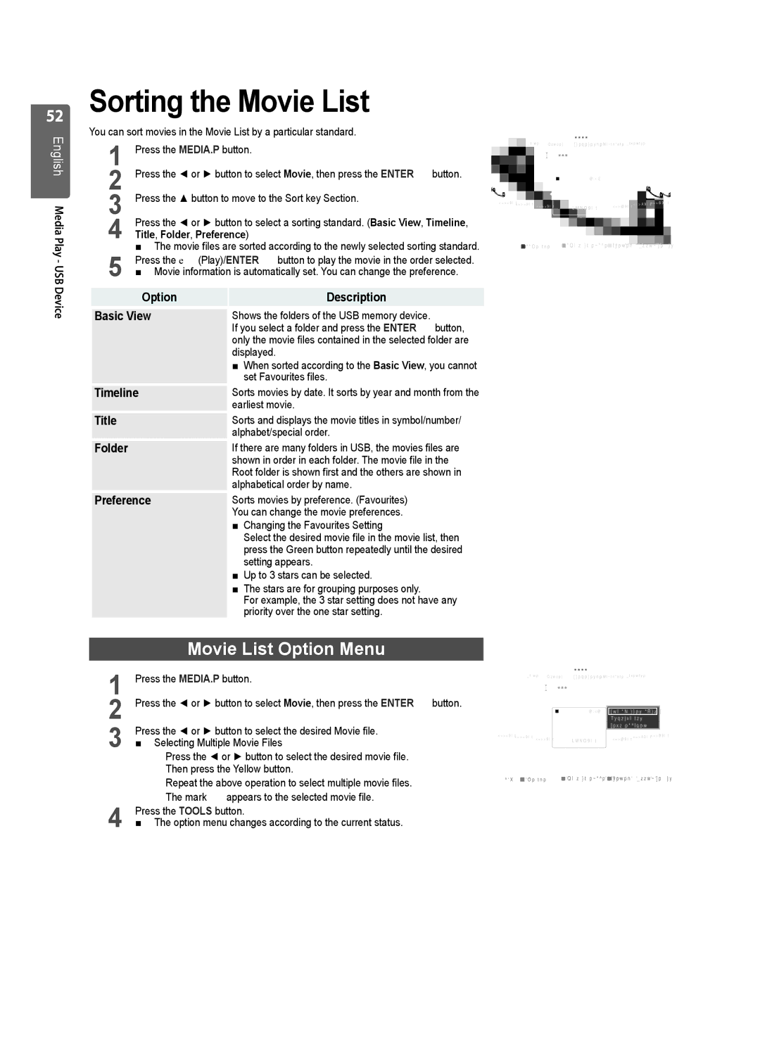 Samsung UE55B7020WWXXU, UE55B7020WWXXC manual Sorting the Movie List, Movie List Option Menu, Title , Folder , Preference 