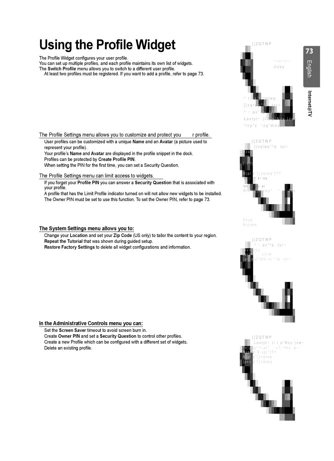 Samsung UE32B7000WWXXC, UE55B7020WWXXC manual Using the Profile Widget, Profile Settings menu can limit access to widgets 