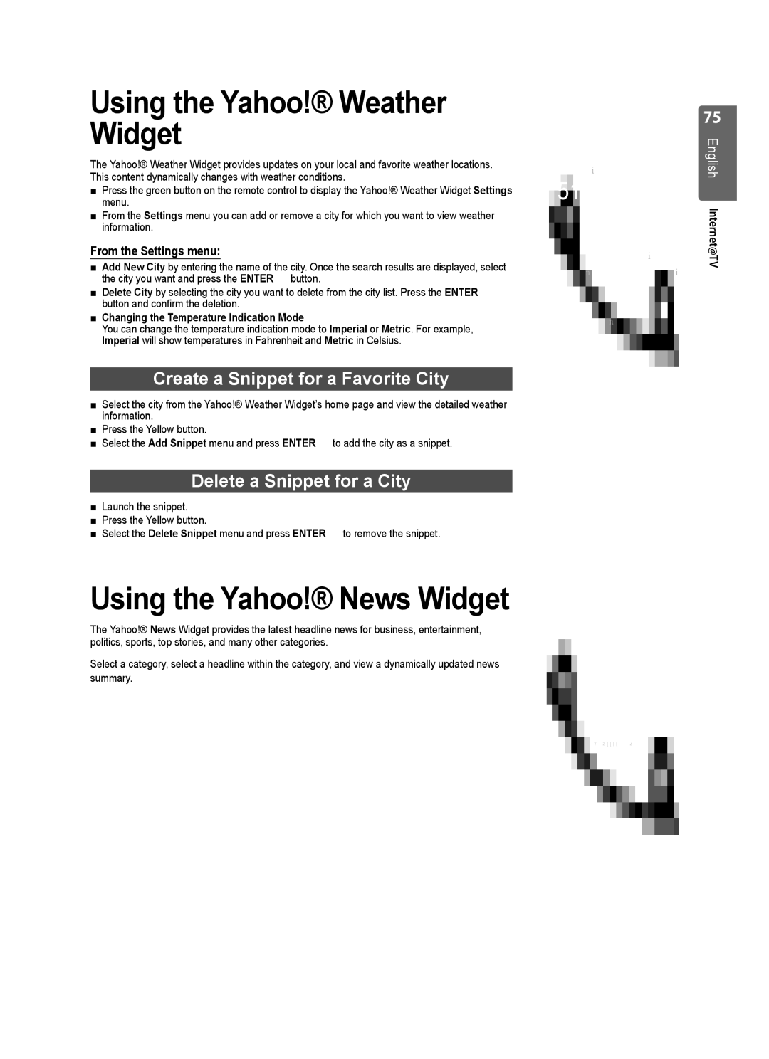 Samsung UE55B7000WWXXH Using the Yahoo! Weather Widget, Create a Snippet for a Favorite City, Delete a Snippet for a City 