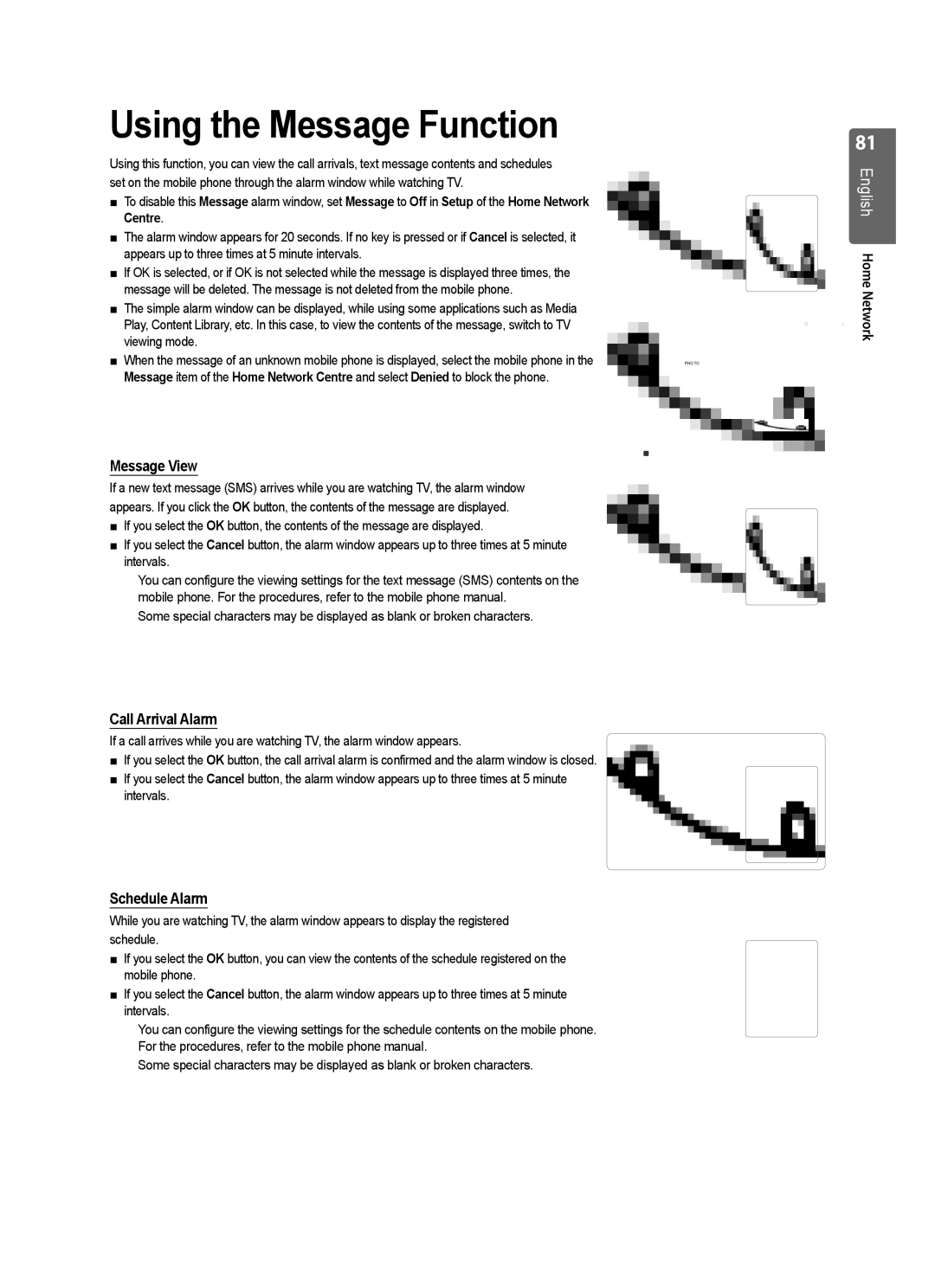 Samsung UE32B7000WWXXC, UE55B7020WWXXC, UE55B7000WWXXC, UE55B7000WWXXH manual Message View, Call Arrival Alarm, Schedule Alarm 