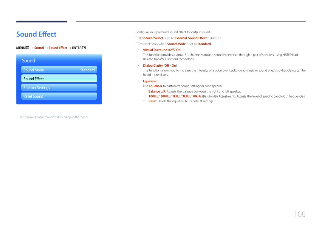 Samsung UE55C, UE46C user manual Sound Effect, 108 