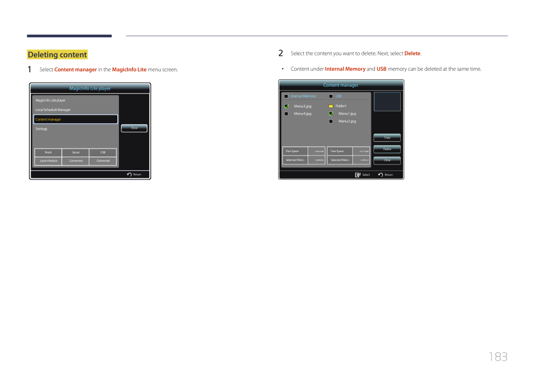 Samsung UE46C, UE55C user manual 183, Deleting content 