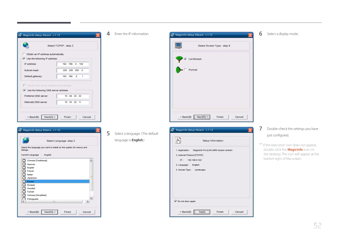 Samsung UE55C, UE46C user manual Enter the IP information, Select TCP/IP step 