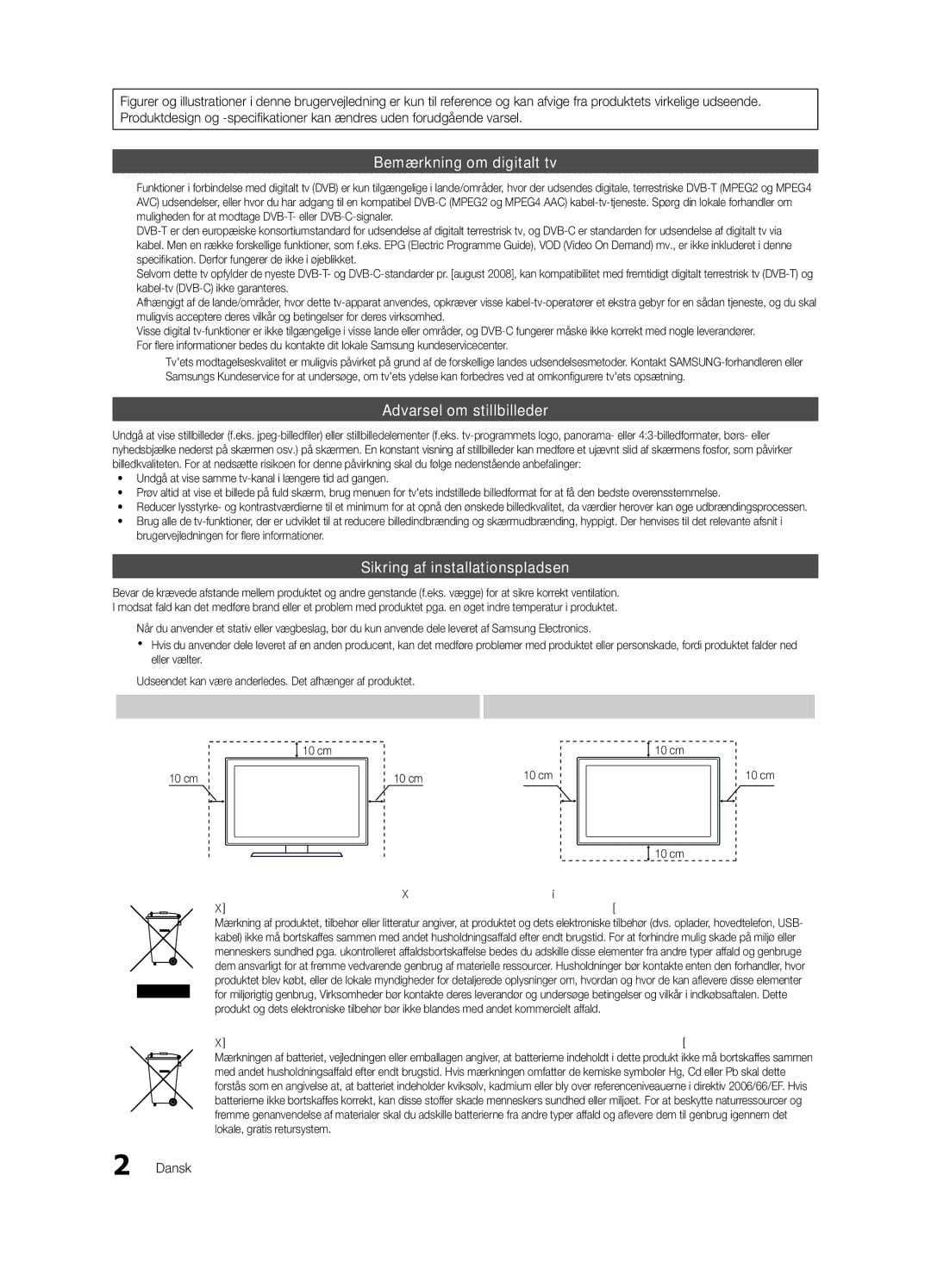 Samsung UE55C6005RWXXE, UE37C6005RWXXE, UE40C6005RWXXE, UE32C6005RWXXE, UE46C6005RWXXE manual Dansk, 10 cm 