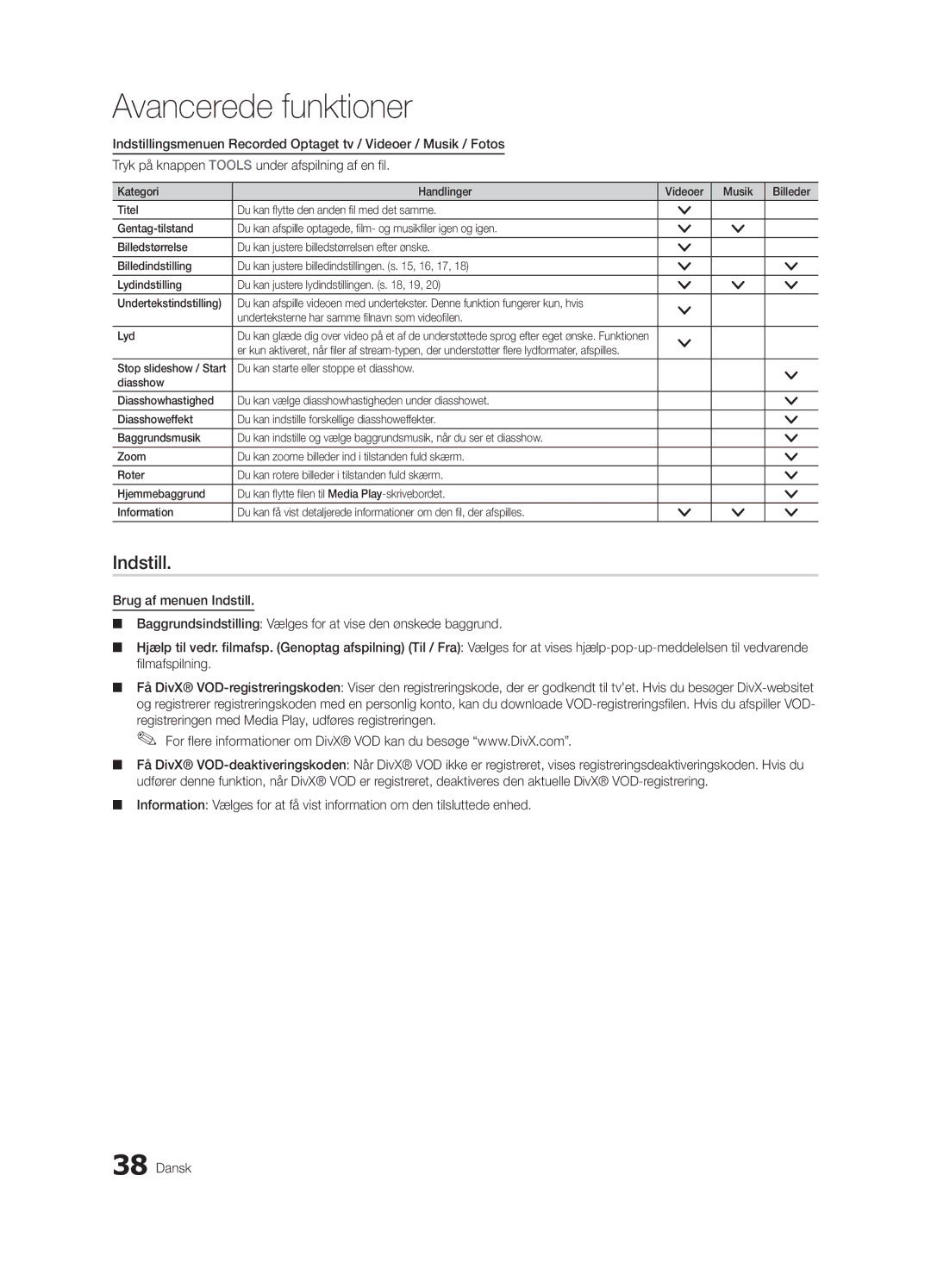 Samsung UE37C6005RWXXE, UE55C6005RWXXE, UE40C6005RWXXE, UE32C6005RWXXE, UE46C6005RWXXE manual Indstill 