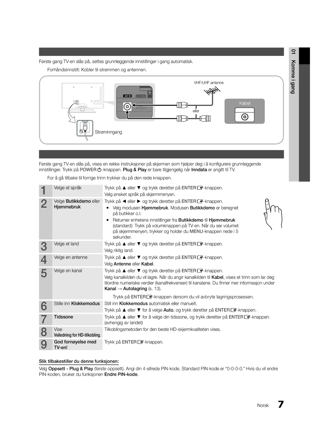 Samsung UE46C6005RWXXE, UE55C6005RWXXE, UE37C6005RWXXE, UE40C6005RWXXE manual Koble til en antenne, Plug & Play første oppsett 