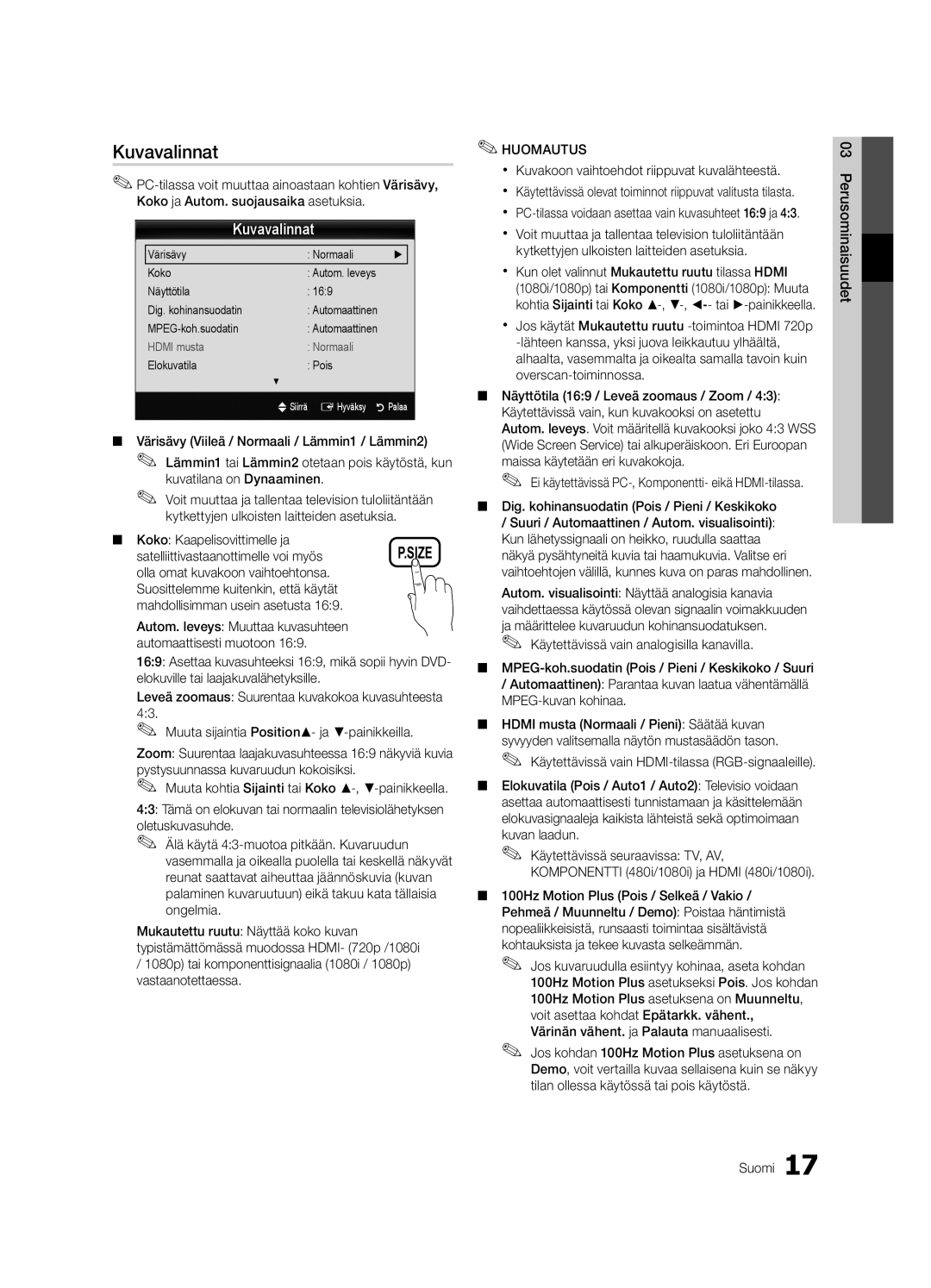 Samsung UE32C6005RWXXE, UE55C6005RWXXE, UE37C6005RWXXE, UE40C6005RWXXE, UE46C6005RWXXE manual Kuvavalinnat 