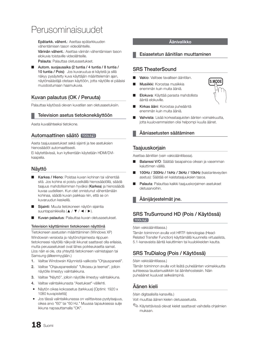 Samsung UE46C6005RWXXE manual Kuvan palautus OK / Peruuta, Automaattinen säätö t, Näyttö, Taajuuskorjain, Äänen kieli 