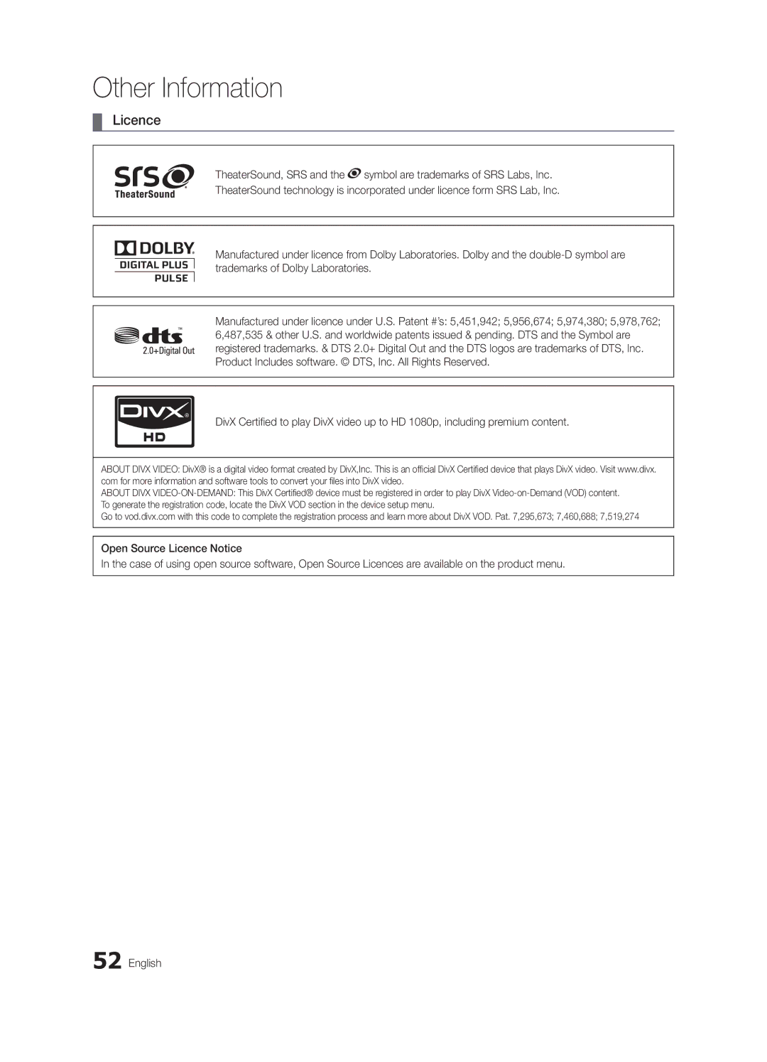 Samsung UE40C6005RWXXE, UE55C6005RWXXE, UE37C6005RWXXE, UE32C6005RWXXE, UE46C6005RWXXE manual Licence 