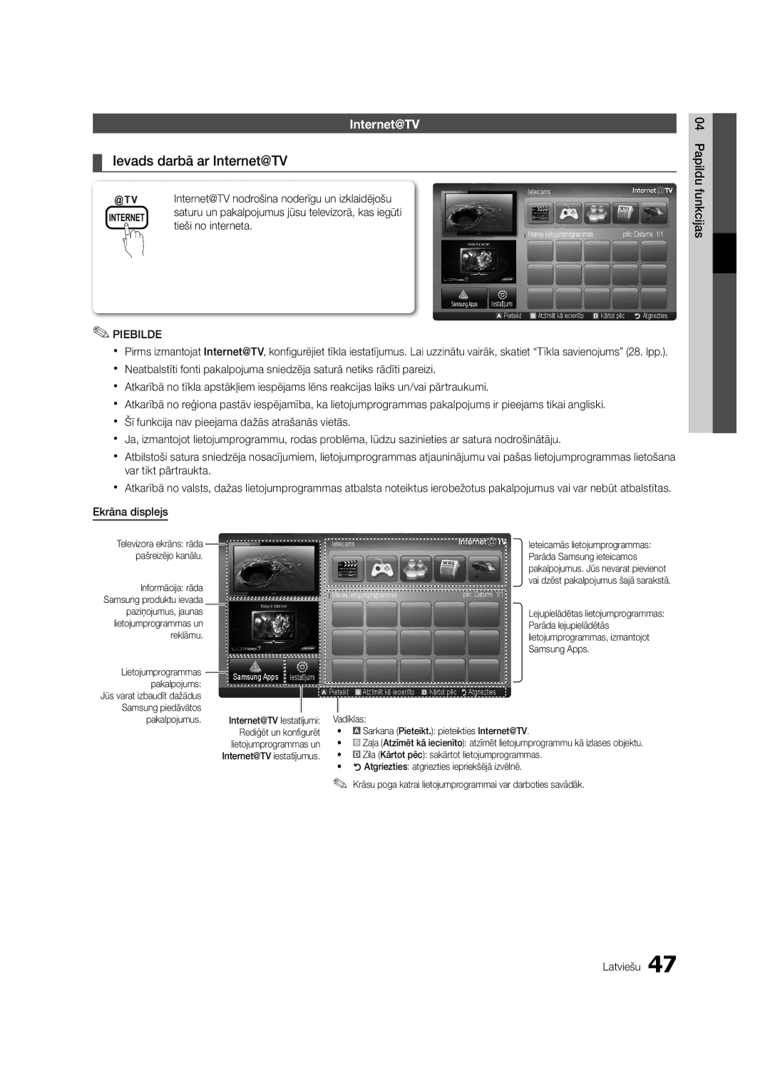 Samsung UE55C6900VSXBT manual Ievads darbā ar Internet@TV, Papildu 