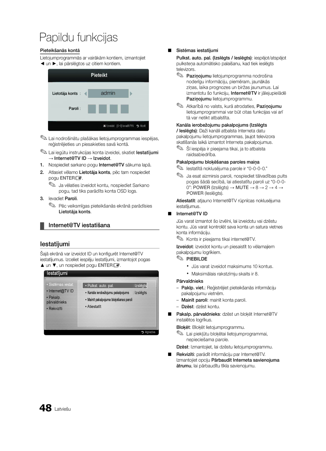 Samsung UE55C6900VSXBT manual Internet@TV iestatīšana, Pieteikt, Iestatījumi 