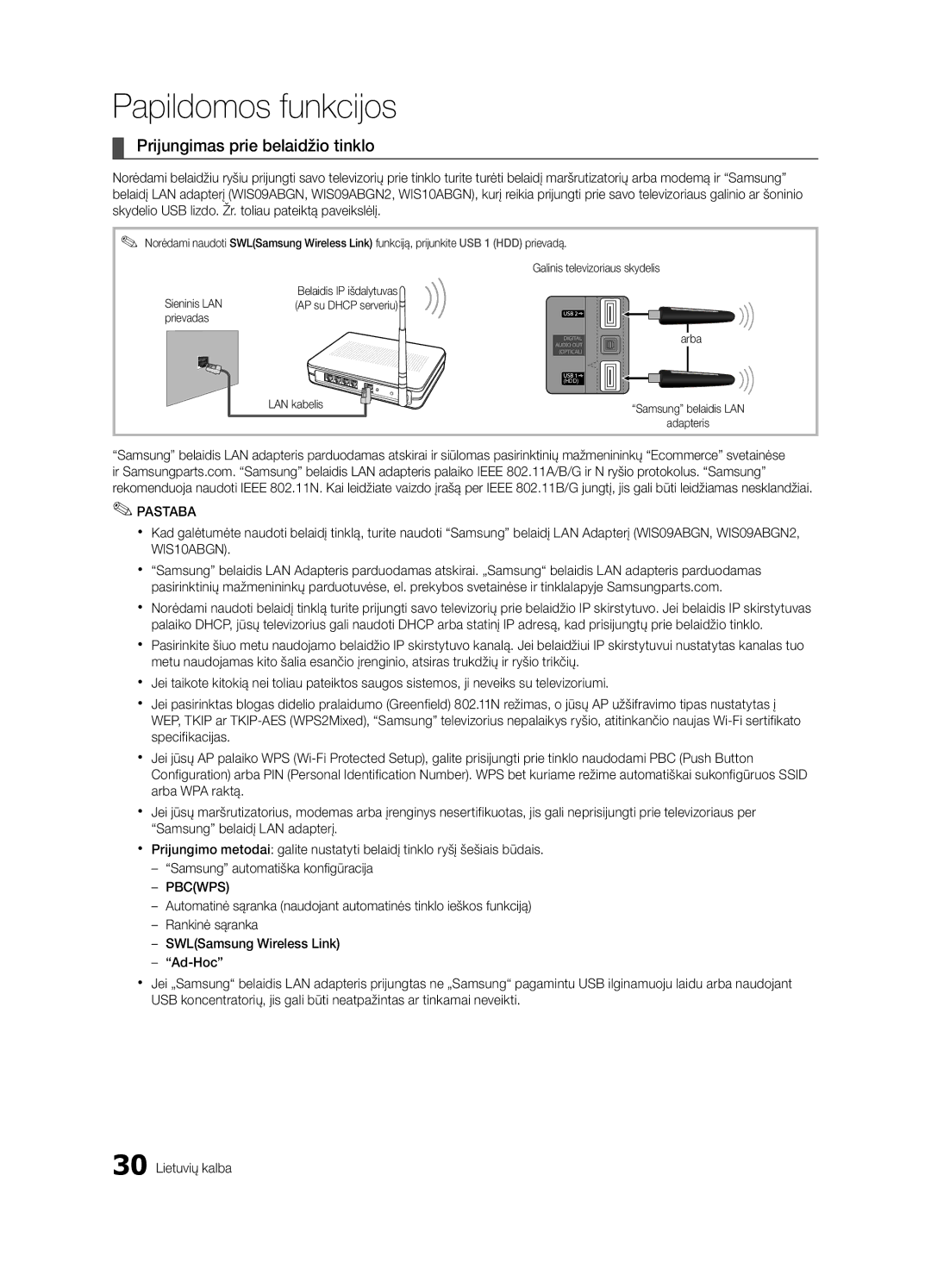 Samsung UE55C6900VSXBT manual Prijungimas prie belaidžio tinklo, Pbcwps 