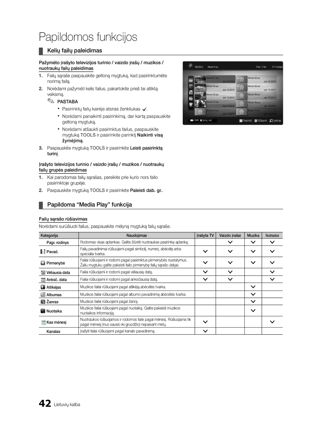 Samsung UE55C6900VSXBT manual Kelių failų paleidimas, Papildoma Media Play funkcija 