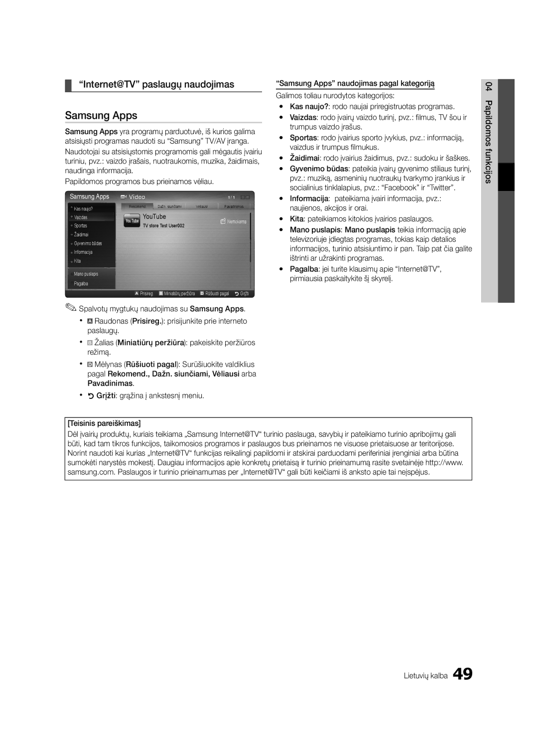 Samsung UE55C6900VSXBT manual Internet@TV paslaugų naudojimas, Yy Žaidimai rodo įvairius žaidimus, pvz. sudoku ir šaškes 