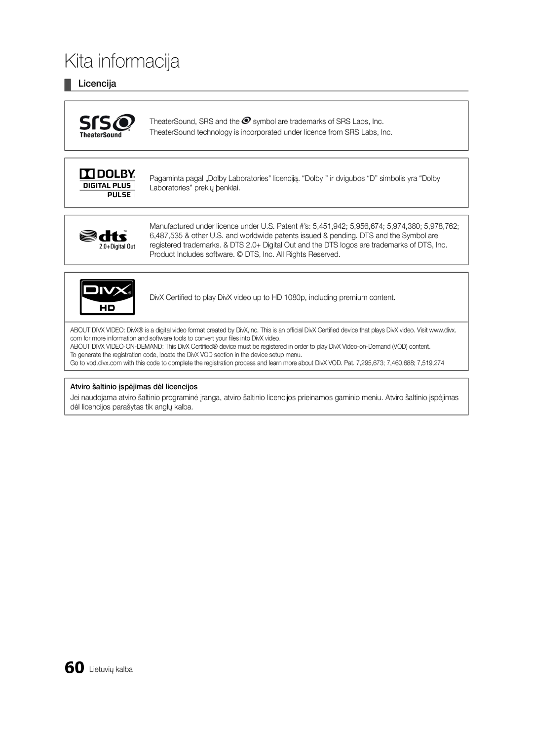 Samsung UE55C6900VSXBT manual Licencija 