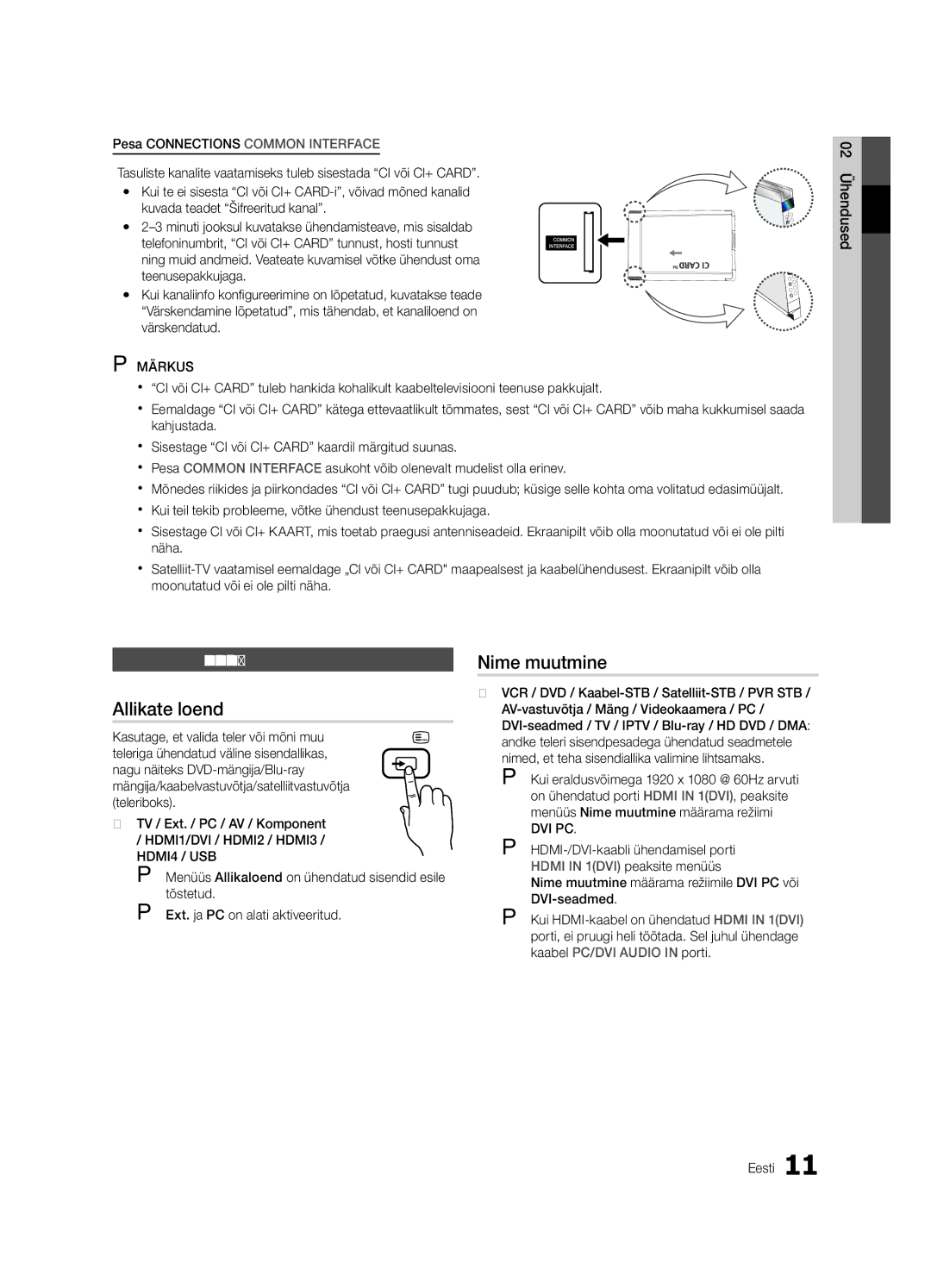 Samsung UE55C6900VSXBT manual Allikate loend, Nime muutmine, Sisendallika muutmine, Kasutage, et valida teler või mõni muu 