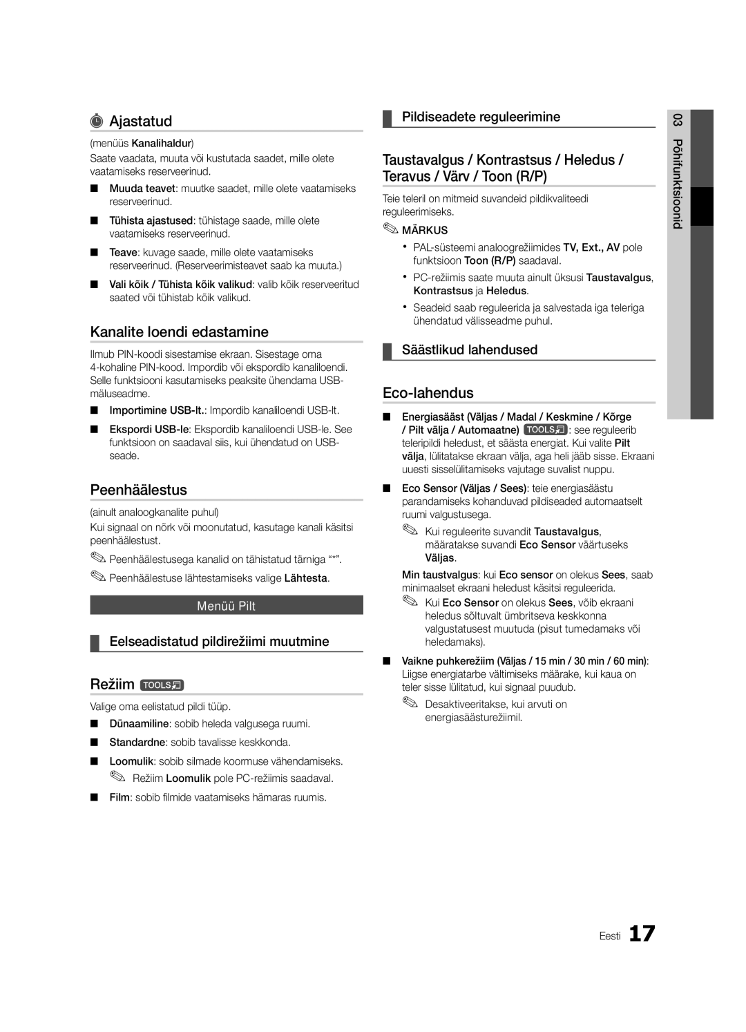 Samsung UE55C6900VSXBT manual Ajastatud, Kanalite loendi edastamine, Peenhäälestus, Režiim t, Eco-lahendus 