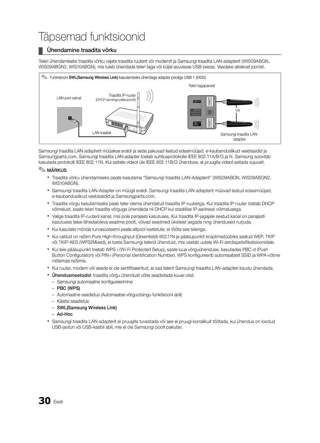 Samsung UE55C6900VSXBT manual Ühendamine traadita võrku, Või 