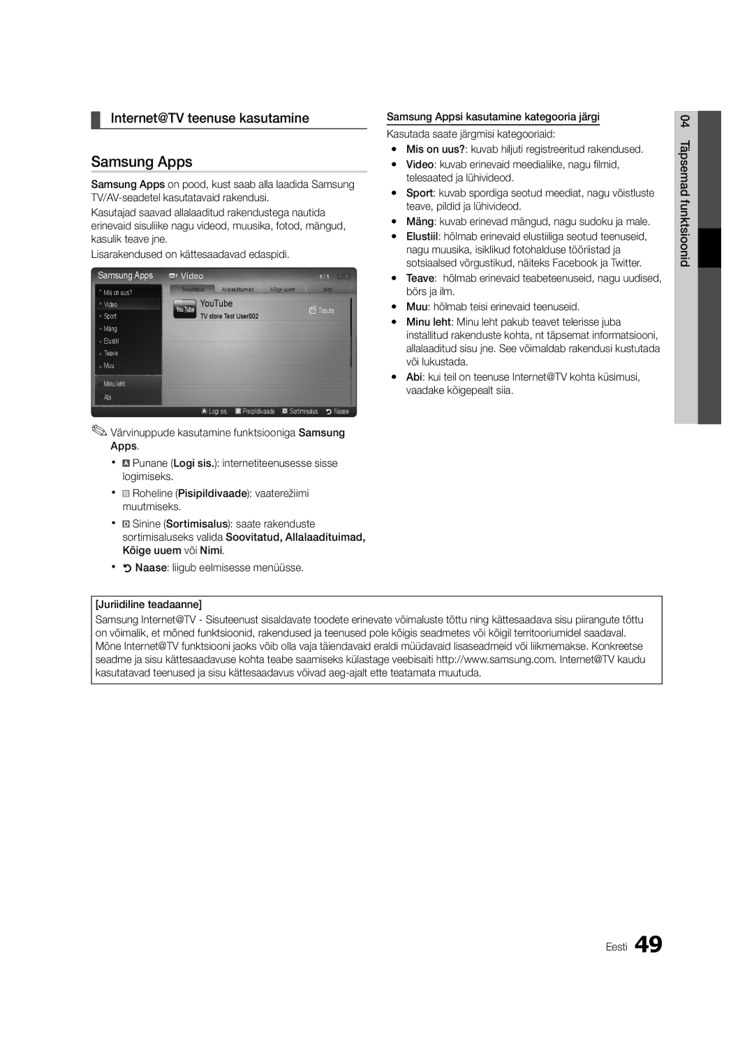 Samsung UE55C6900VSXBT manual Samsung Apps, Internet@TV teenuse kasutamine 